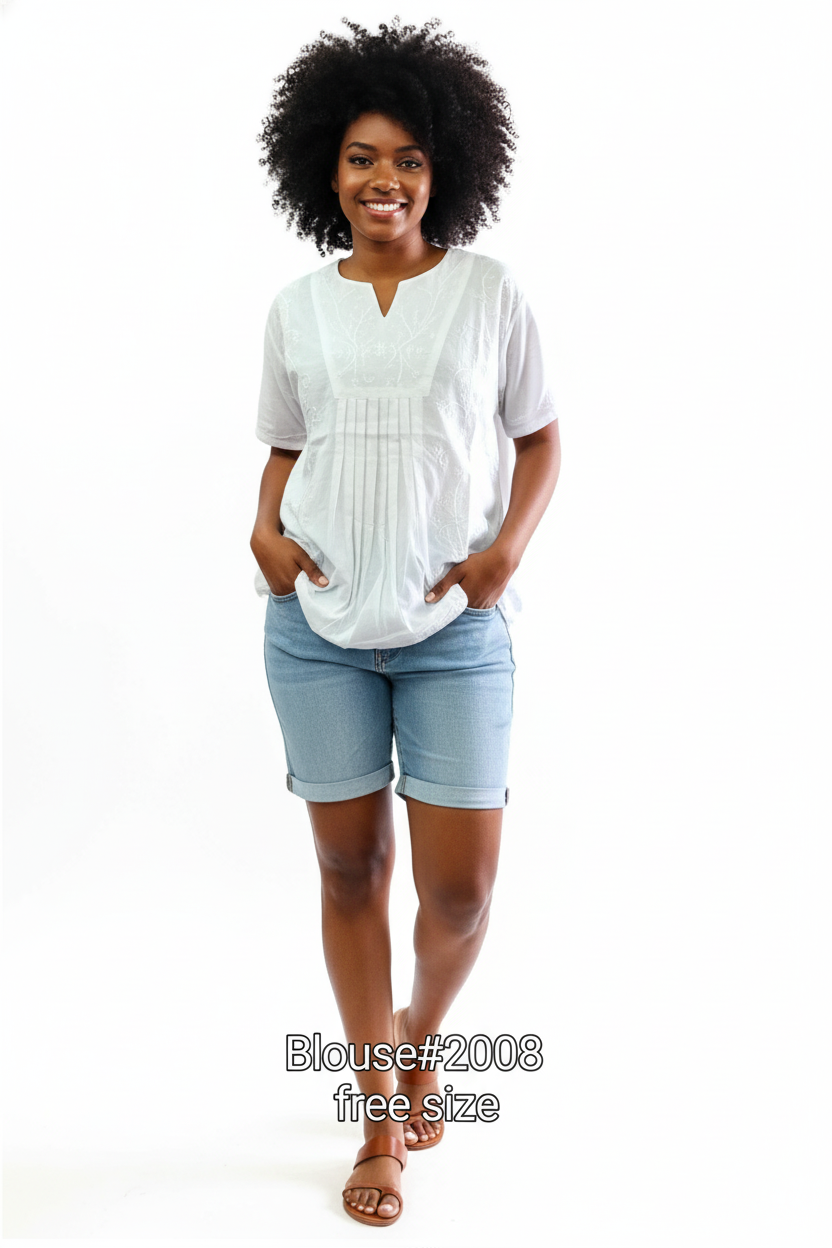 2008 White Cotton Embroidery Blouse