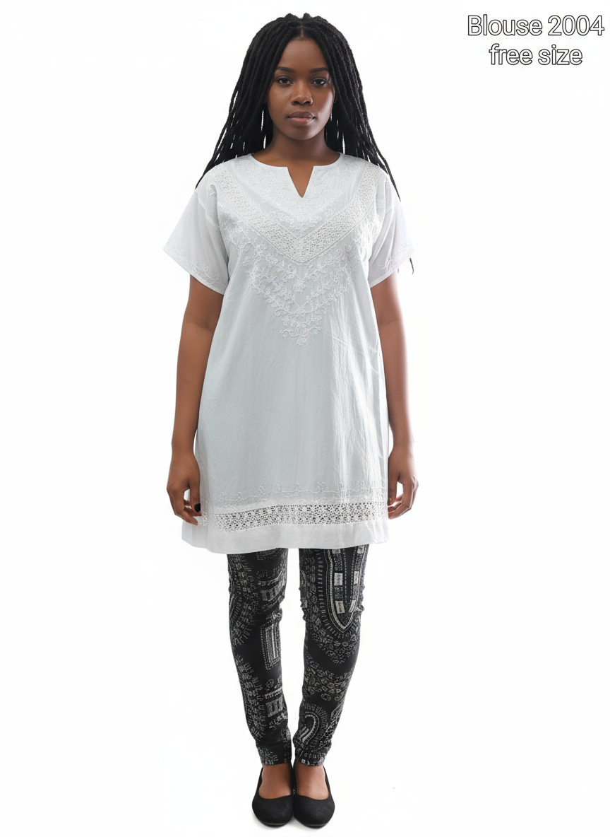 2004 White Cotton Embroidery Blouse