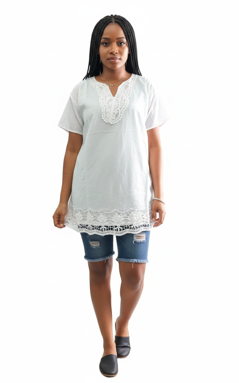 2001 White Cotton Embroidery Blouse