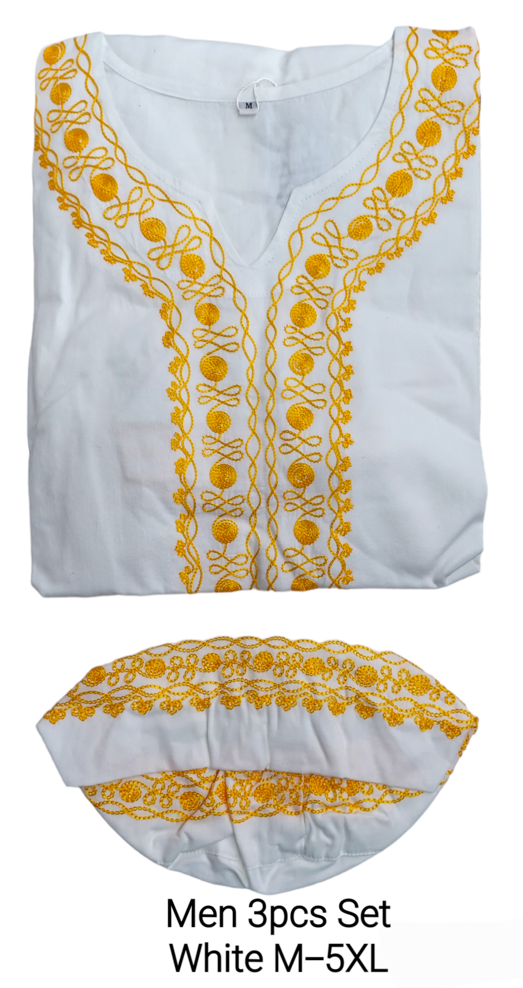 Men's 3Pcs  Embroidery Set- White