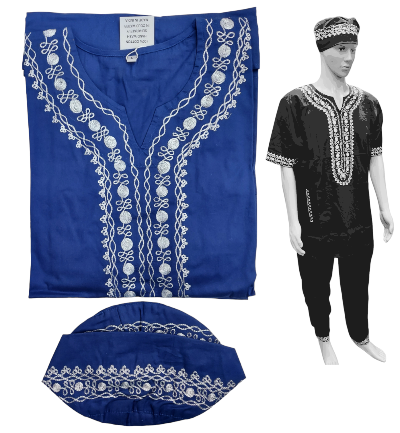 Men's 3Pcs  Embroidery Set- Royal Blue