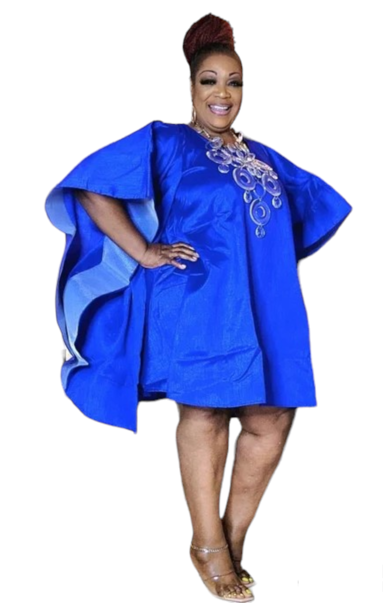 Faux Silk Wing Dress/Poncho Dress/ Wing Sleeves-Royal Blue