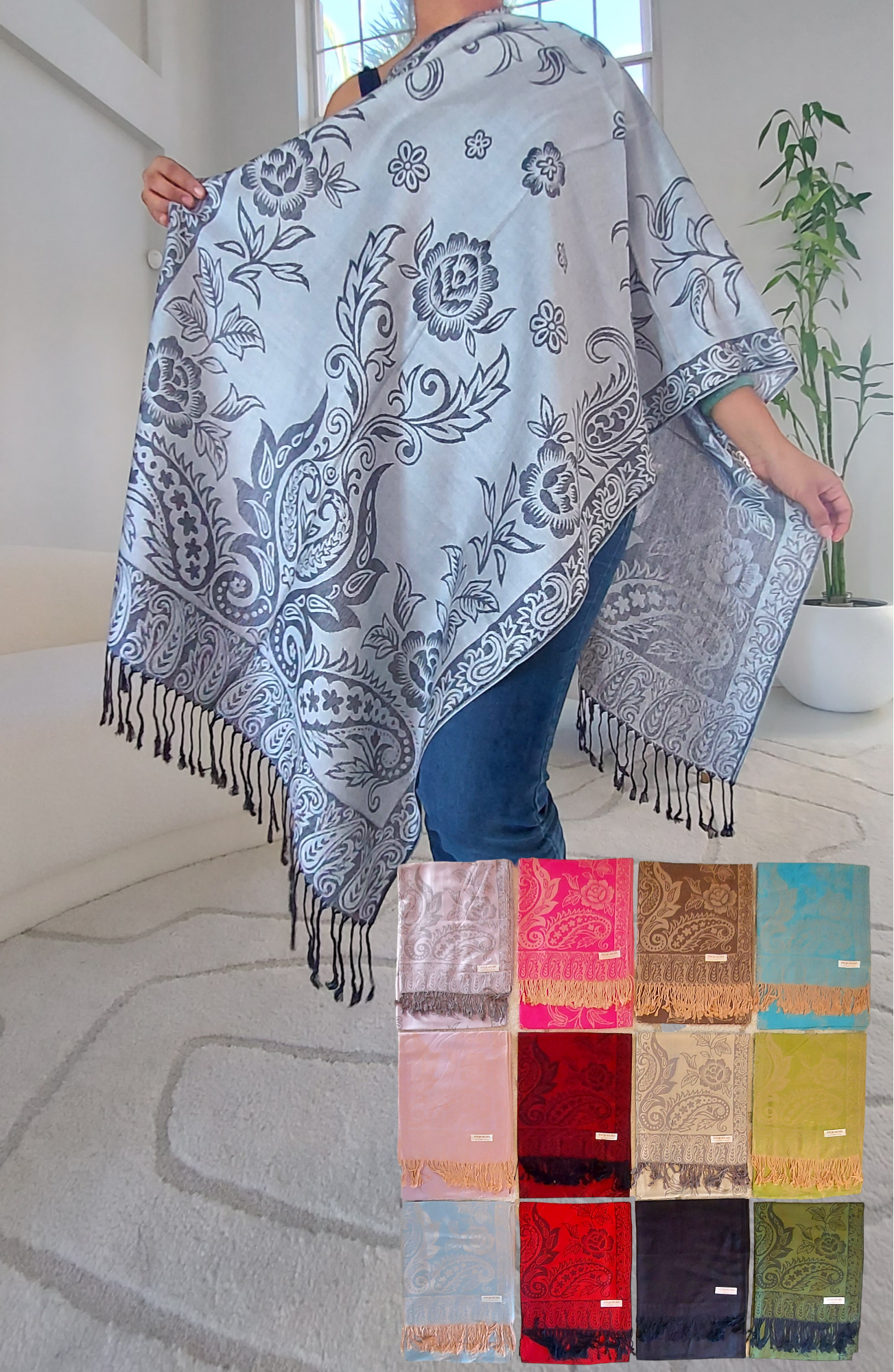 Pashmina Shawls/Head Scarfs/Reversible/Shimmery/Printed/-Paisley