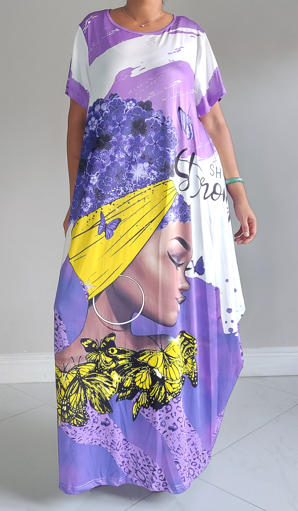 2340 Women Afro Print Bubble Dress- Purple