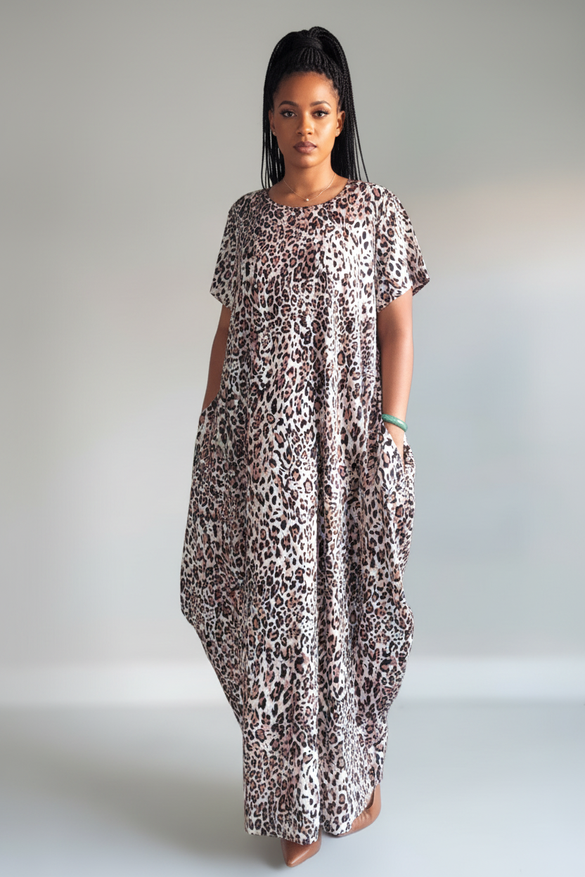 Bubble  Dress /Brown Leopard Print