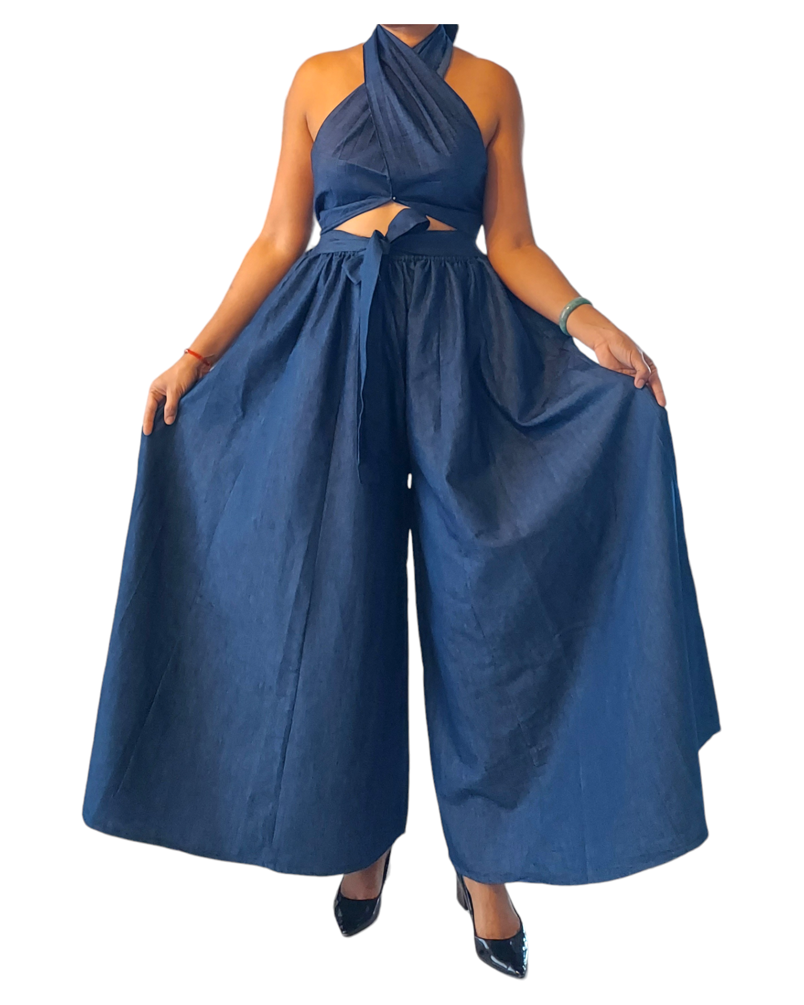 302- Women Denim Palazzo Pant- Indigo Blue