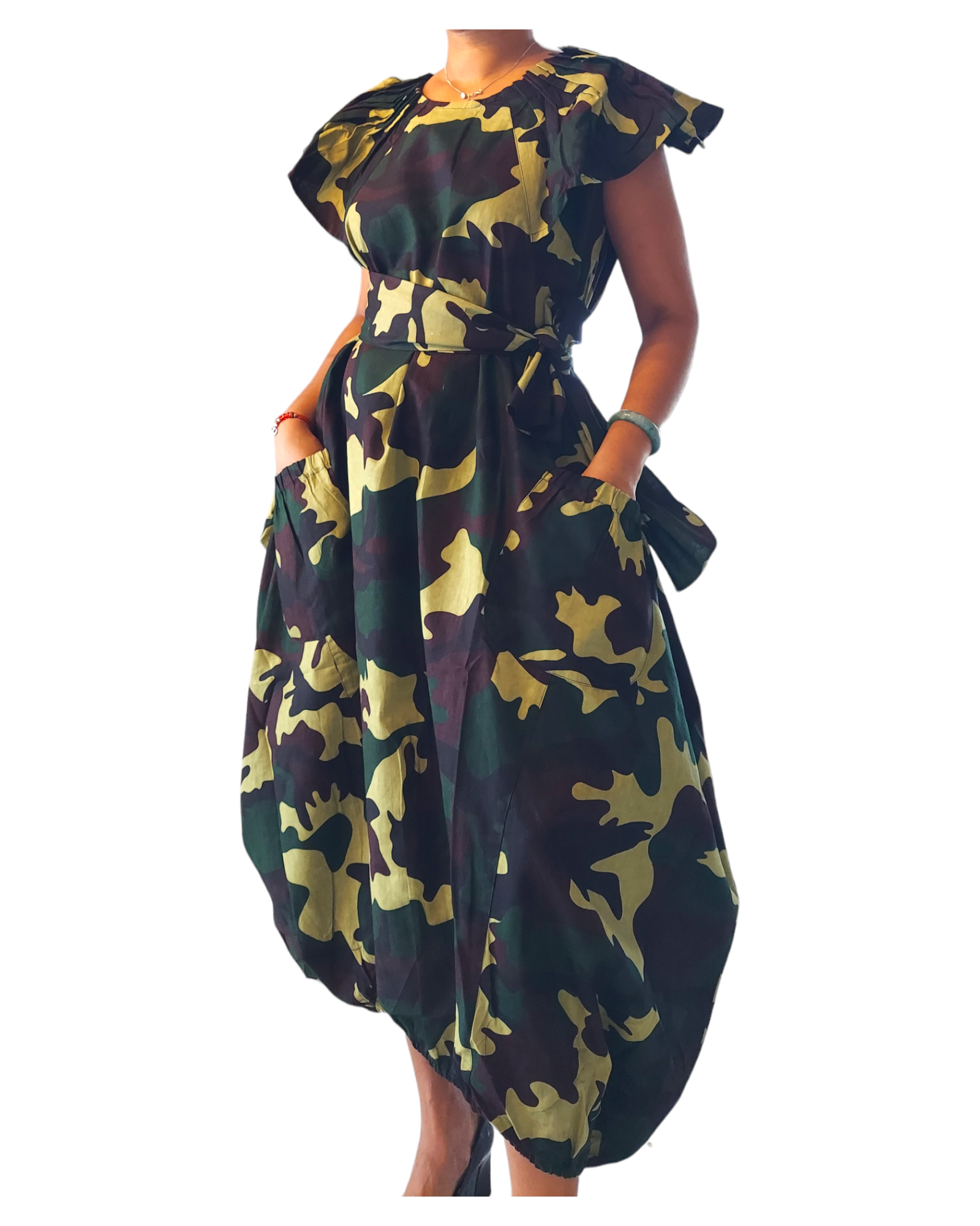 7745- Ballon Dress/Camouflage Printed