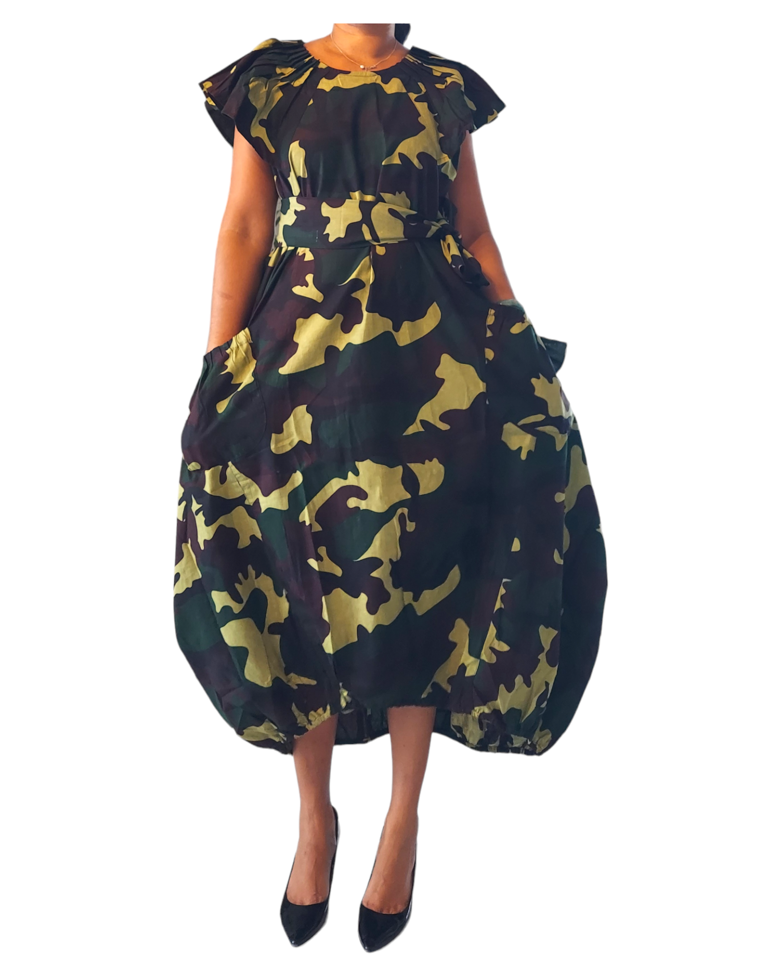 7745- Ballon Dress/Camouflage Printed