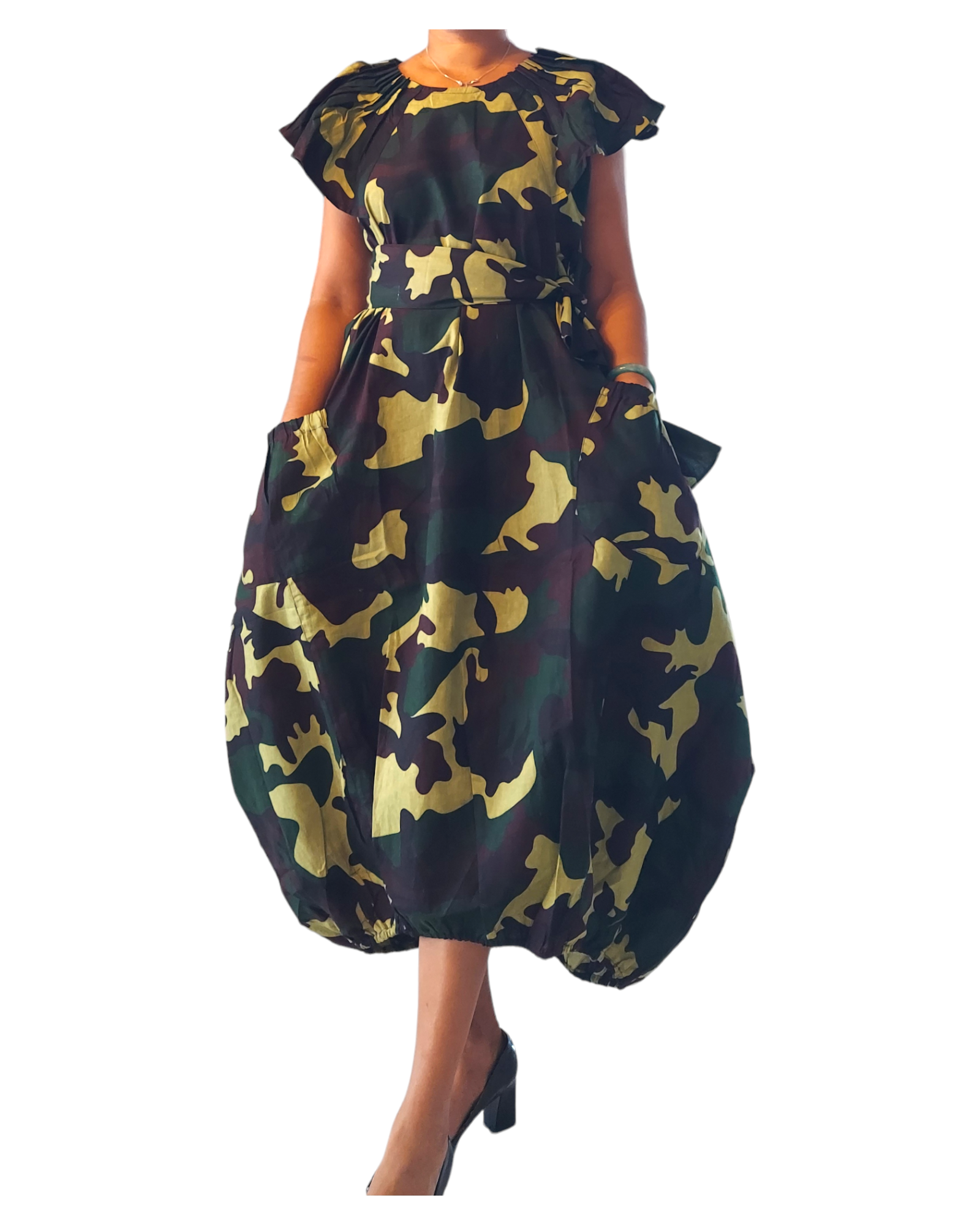 7745- Ballon Dress/Camouflage Printed