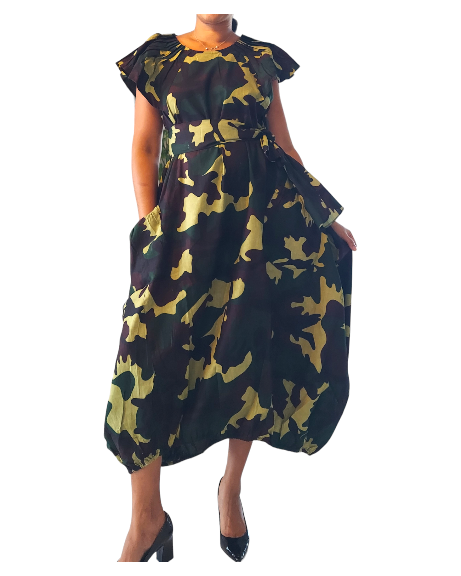 7745- Ballon Dress/Camouflage Printed