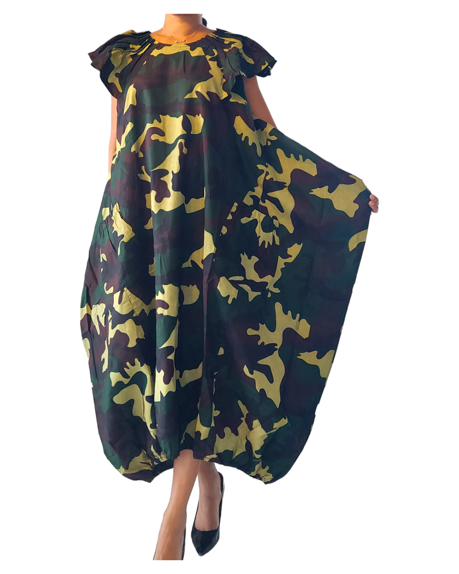 7745- Ballon Dress/Camouflage Printed