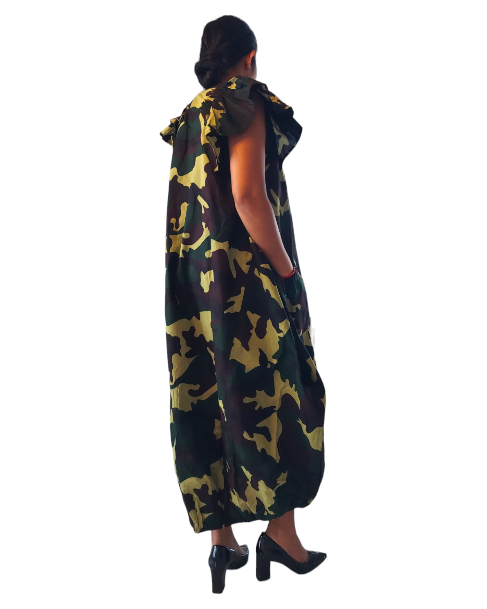 7745- Ballon Dress/Camouflage Printed