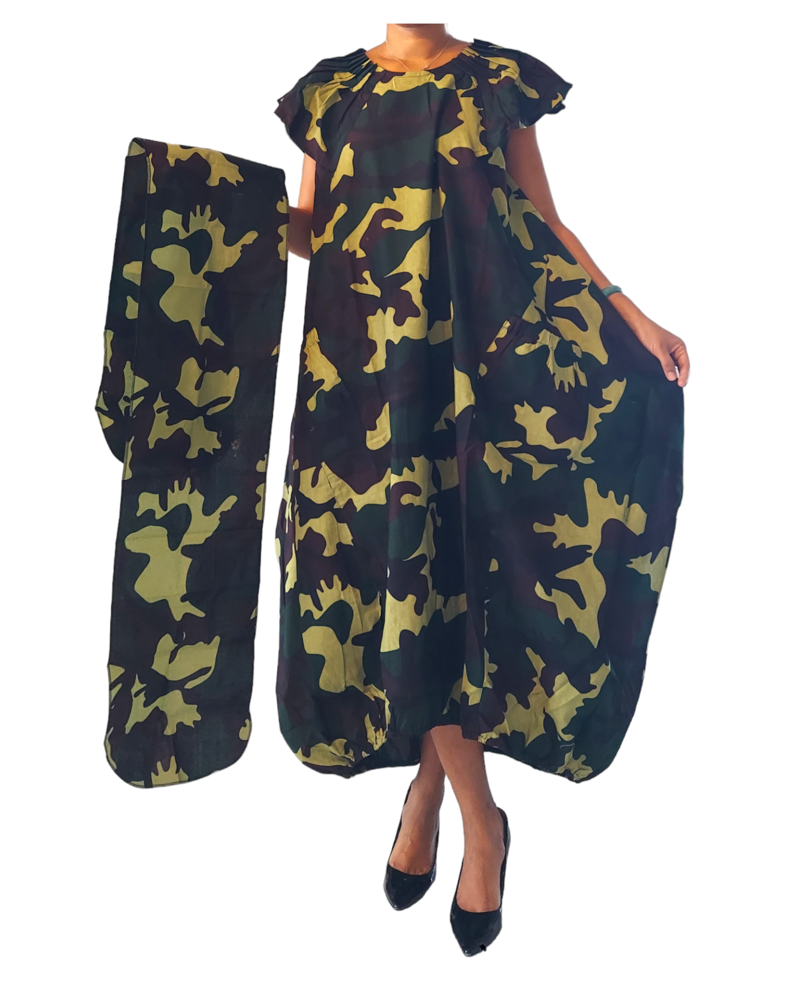 7745- Ballon Dress/Camouflage Printed