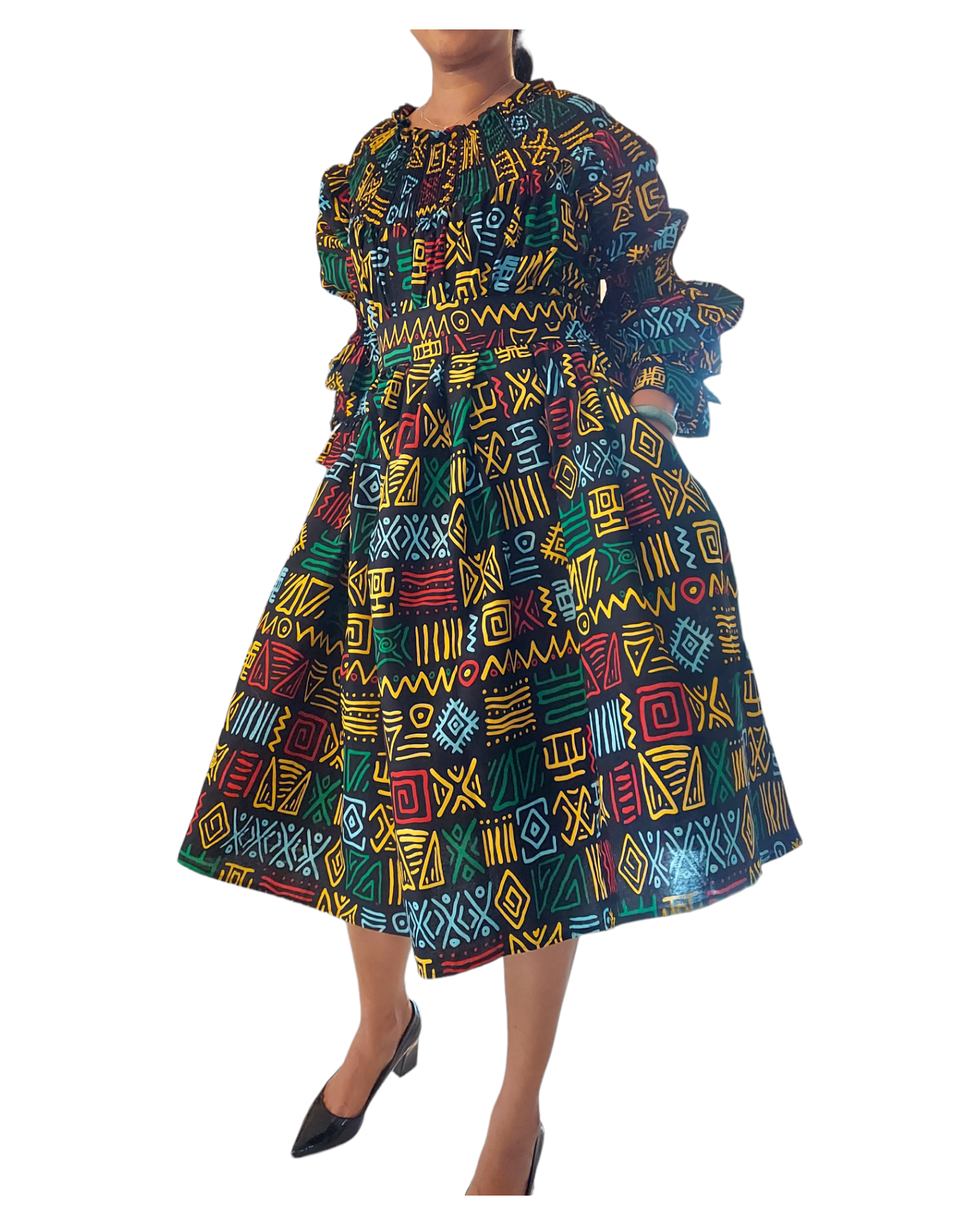 018- Women Middi Off Shoulder Dress - Rasta