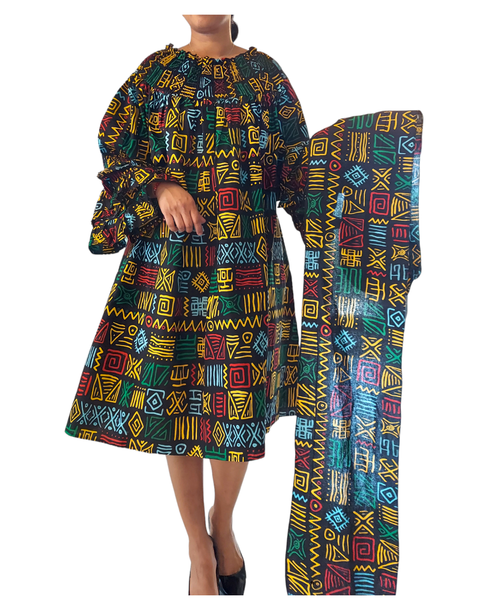 018- Women Middi Off Shoulder Dress - Rasta