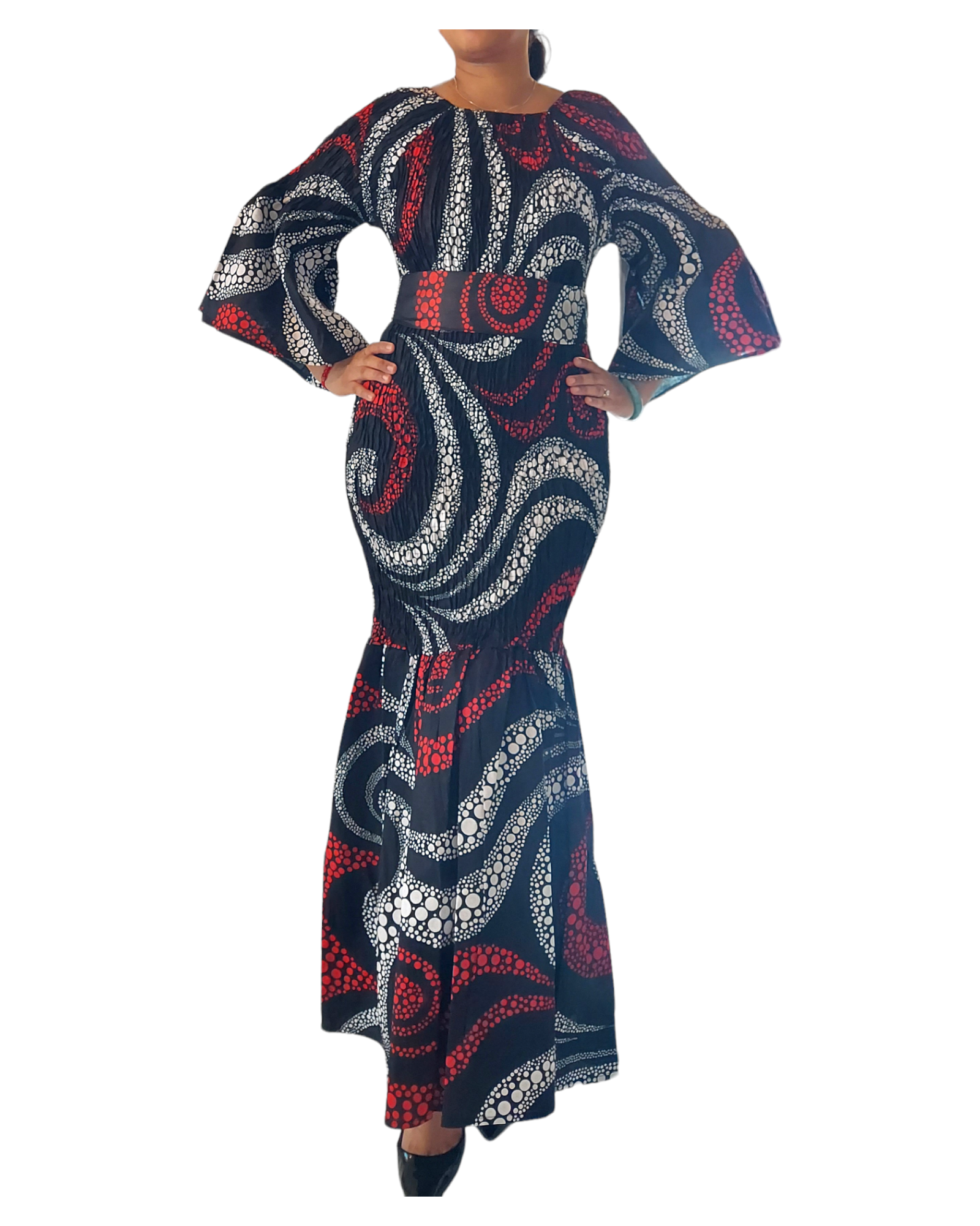 Smock Mermaid Dress - Red Swirl