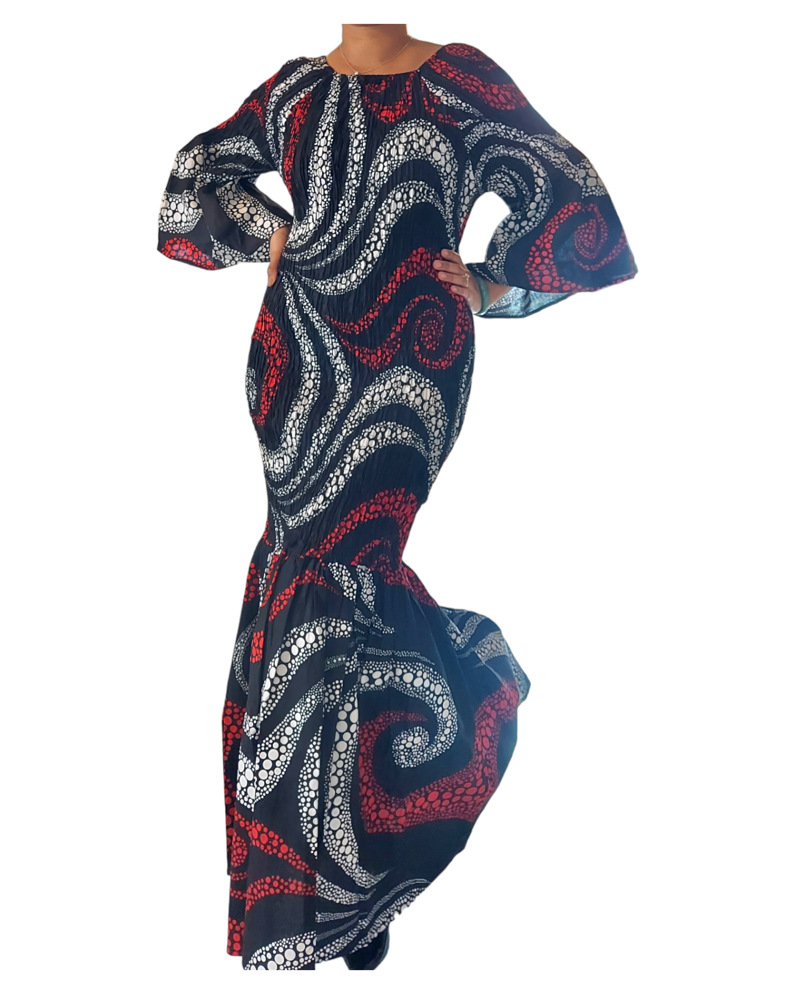 Smock Mermaid Dress - Red Swirl