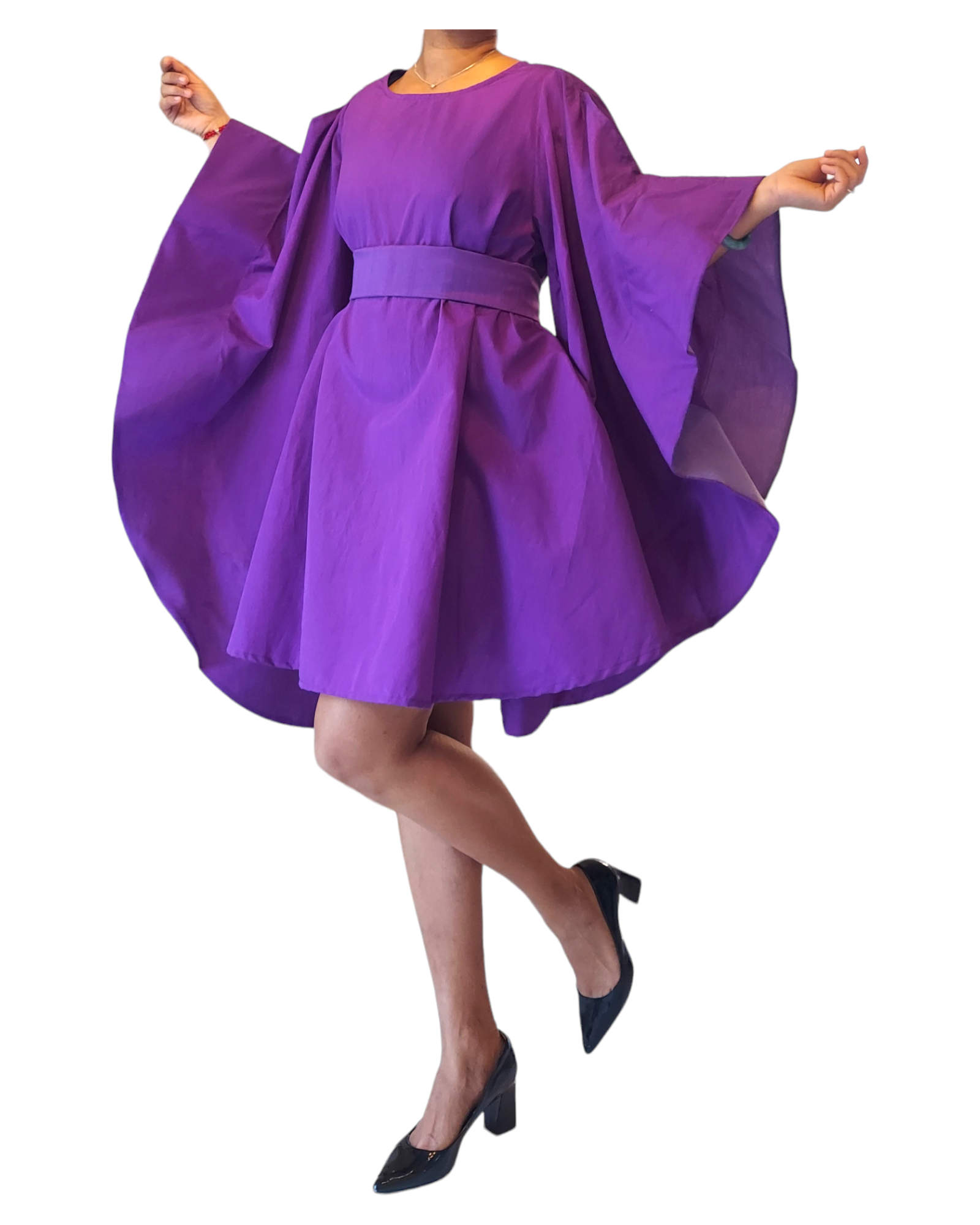 Faux Silk Wing Dress/Poncho Dress/ Wing Sleeves-Purple