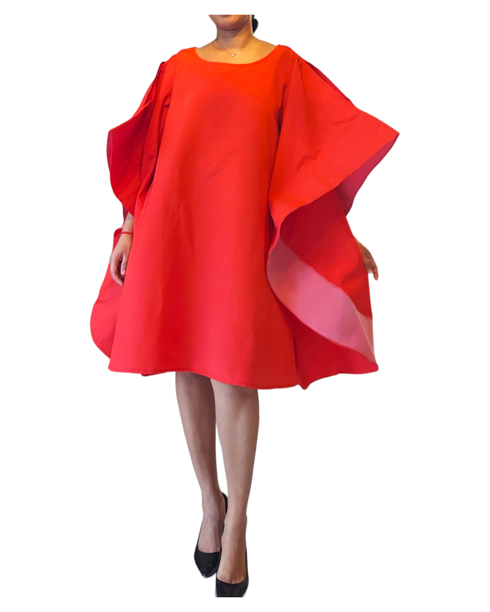 Wing Dress/Faux Silk/Poncho Dress/ Wing Sleeves-23032 Red