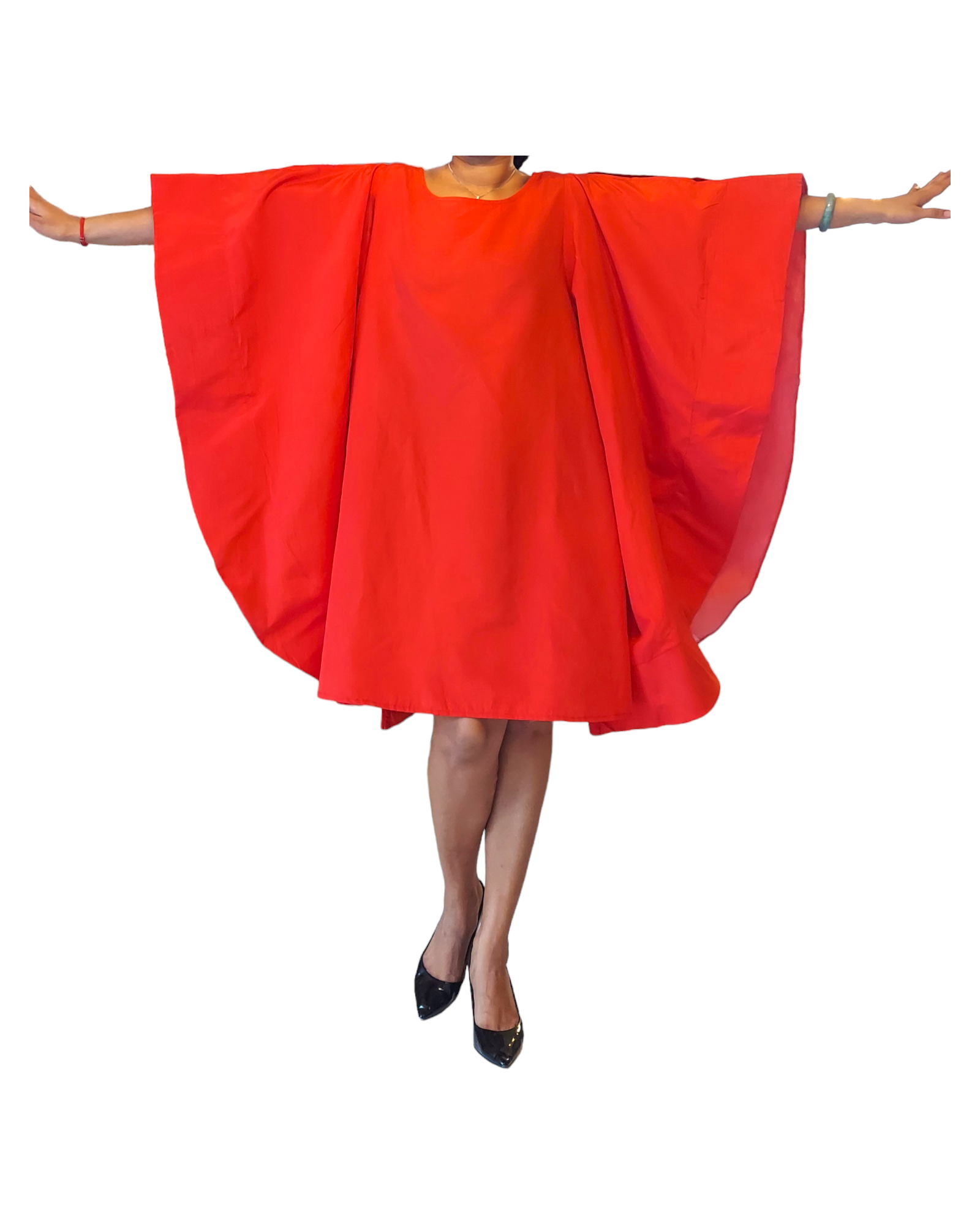 Wing Dress/Faux Silk/Poncho Dress/ Wing Sleeves-23032 Red