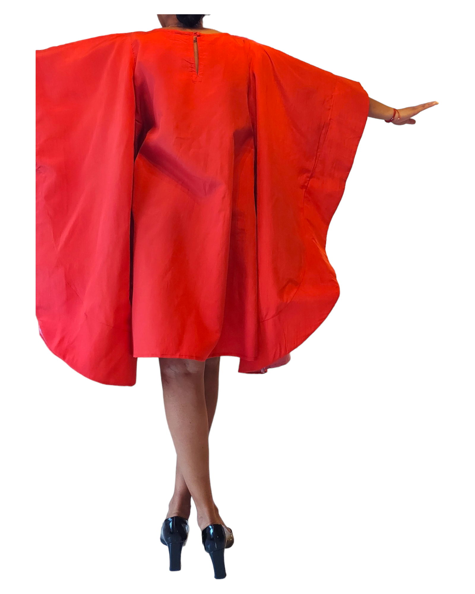 Wing Dress/Faux Silk/Poncho Dress/ Wing Sleeves-23032 Red