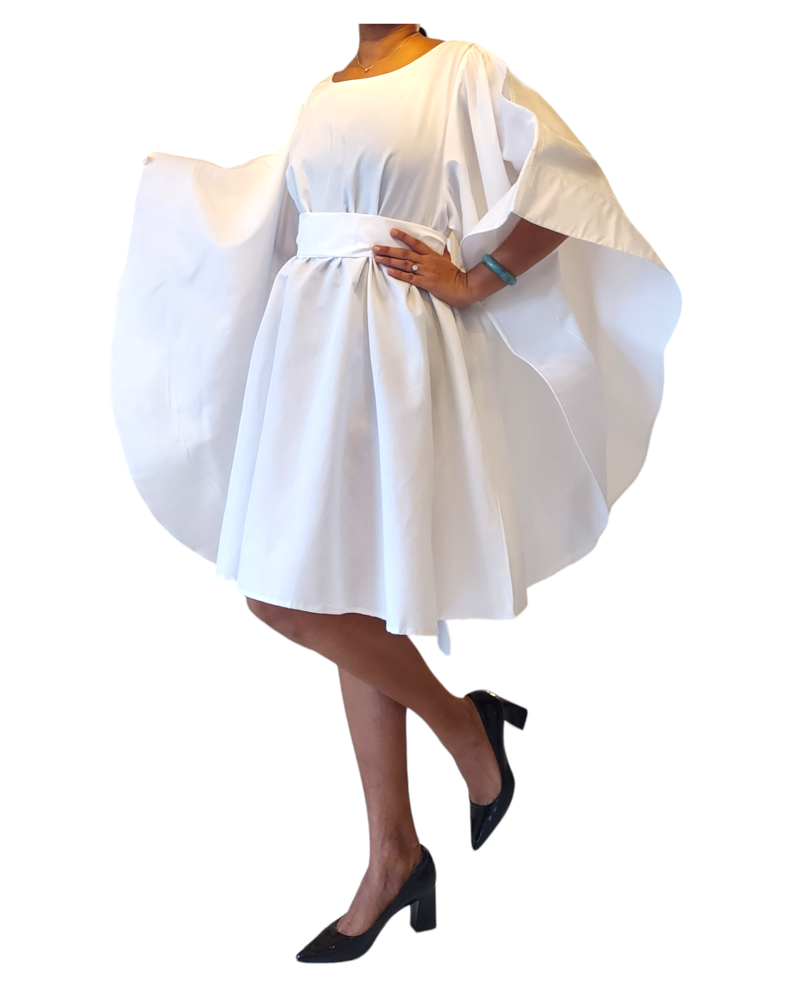 Faux Silk Wing Dress/Poncho Dress/ Wing Sleeves-White