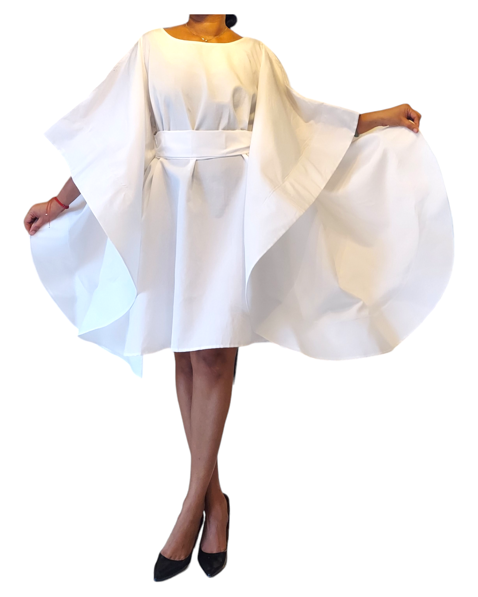 Faux Silk Wing Dress/Poncho Dress/ Wing Sleeves-White