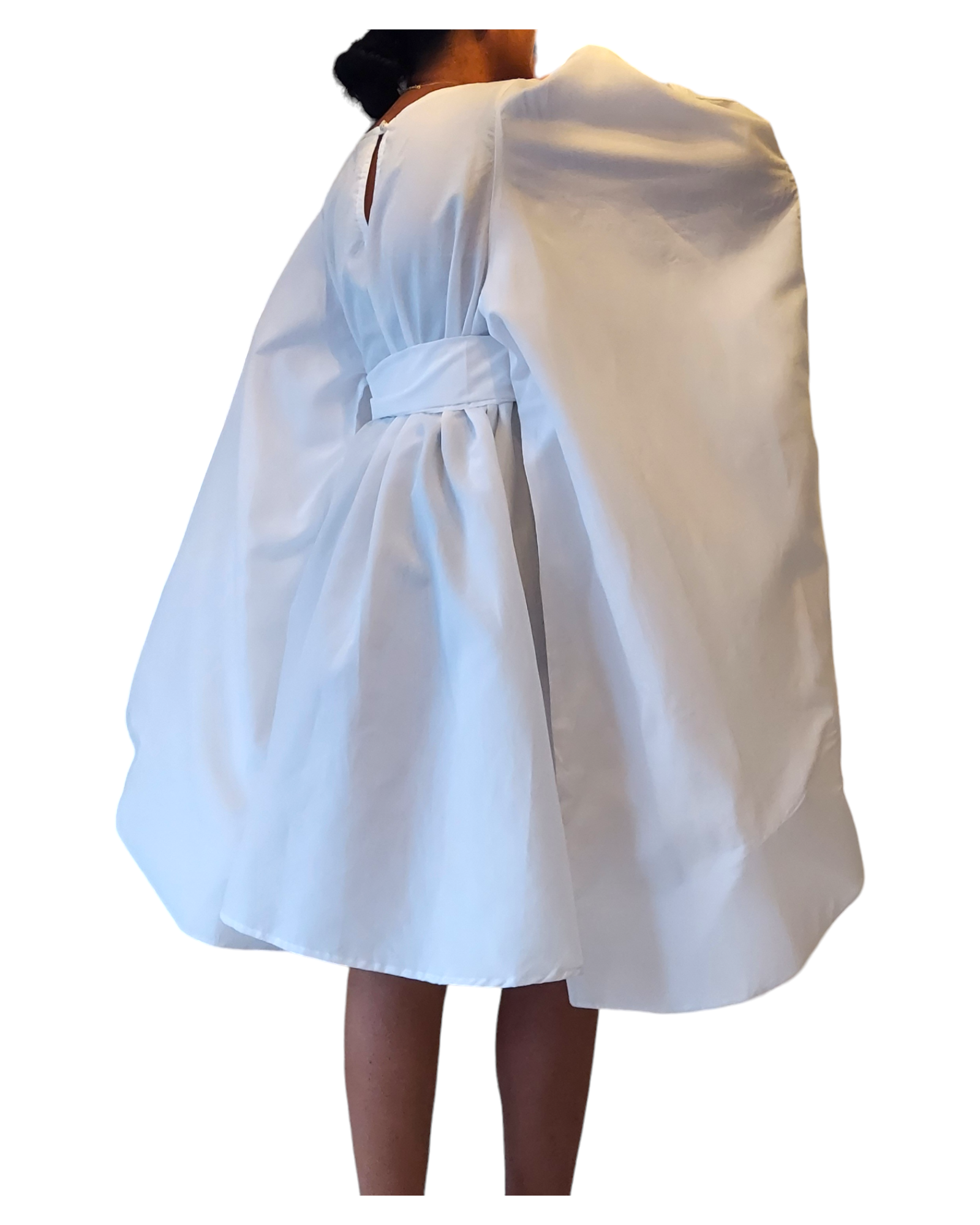 Faux Silk Wing Dress/Poncho Dress/ Wing Sleeves-White