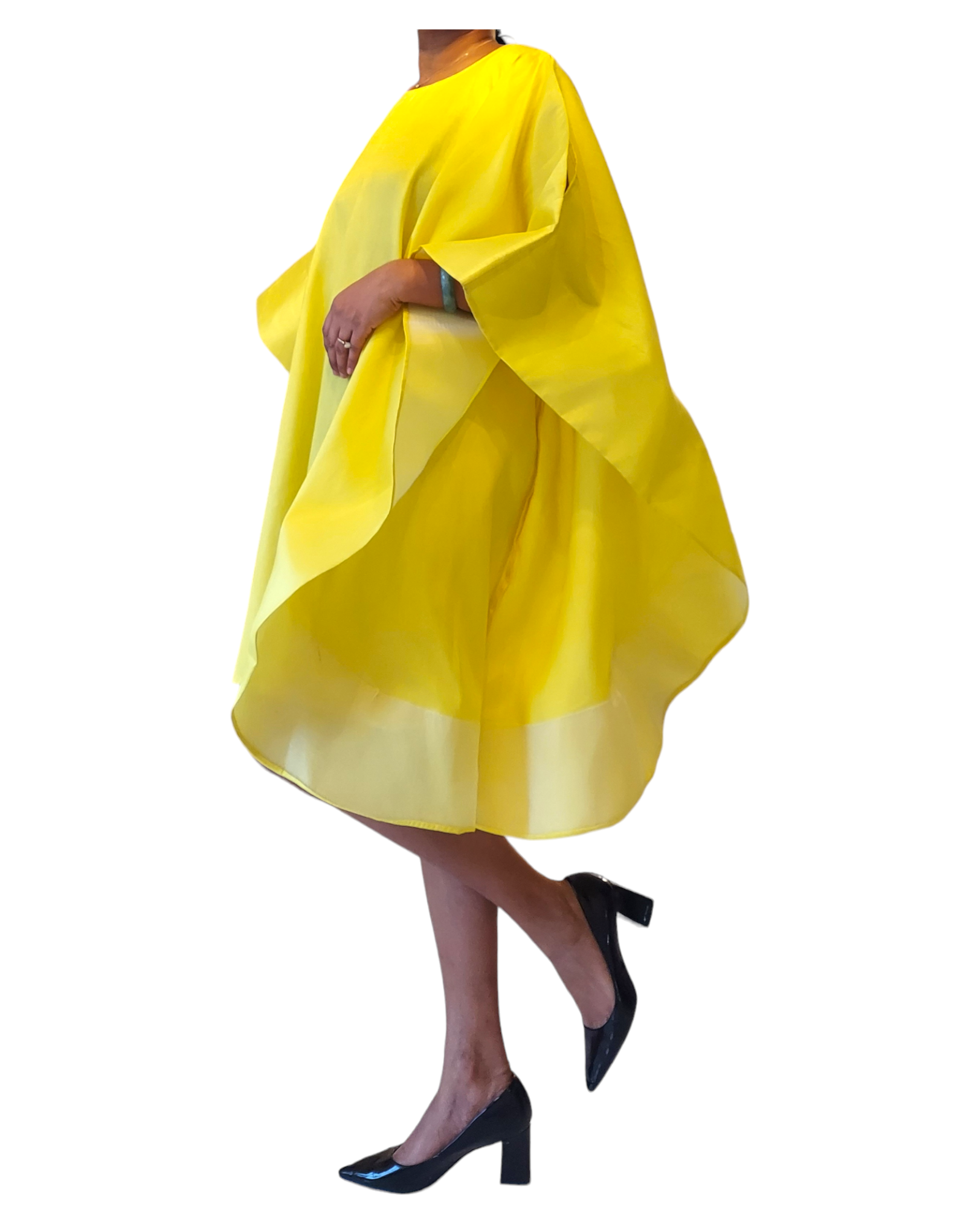 Wing Dress/Faux Silk/Poncho Dress/ Wing Sleeves-25032 Yellow