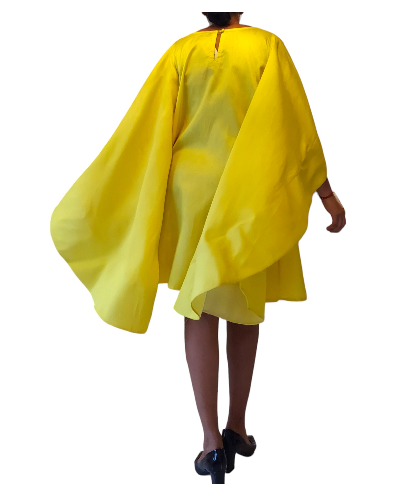 Wing Dress/Faux Silk/Poncho Dress/ Wing Sleeves-25032 Yellow