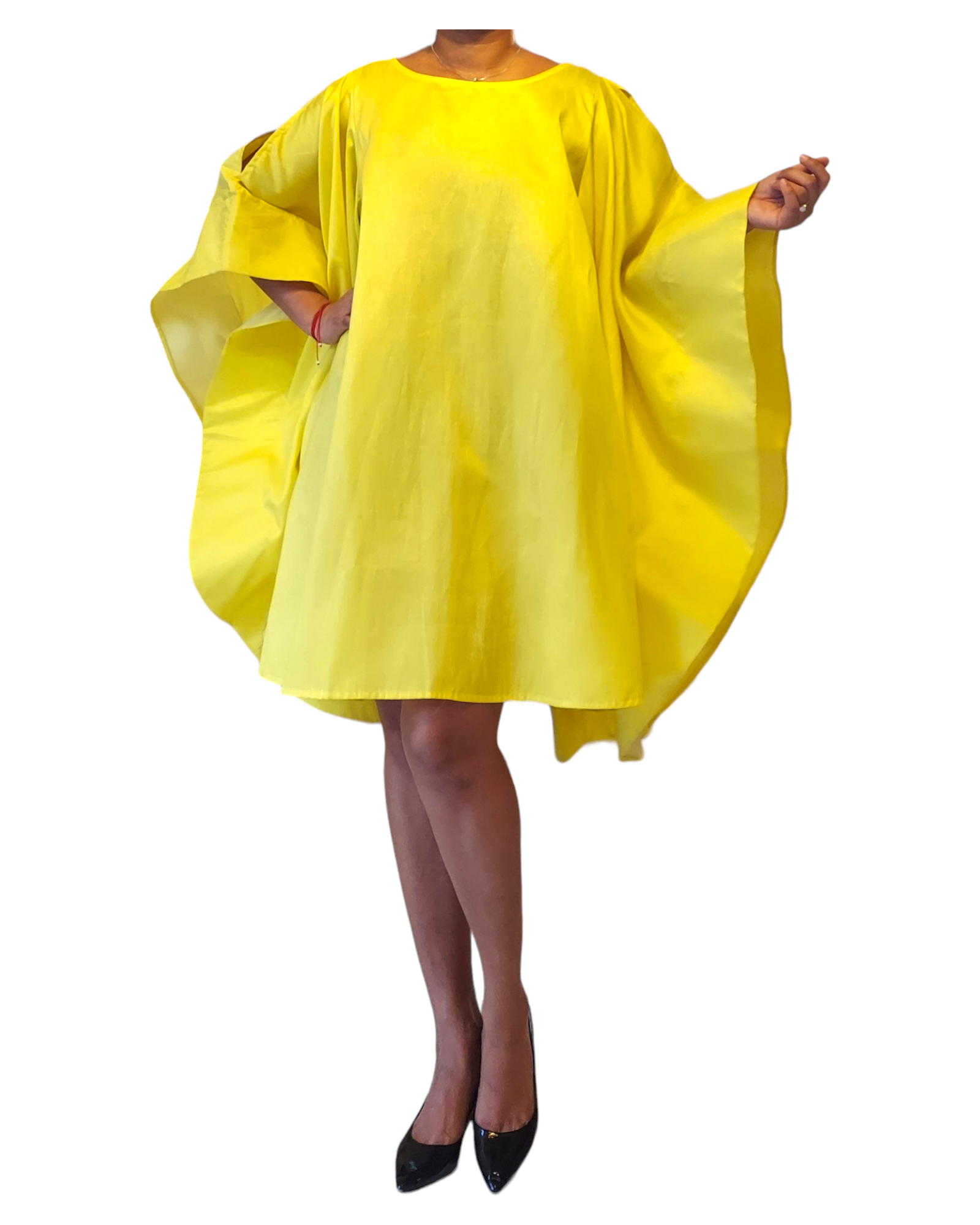 Wing Dress/Faux Silk/Poncho Dress/ Wing Sleeves-25032 Yellow