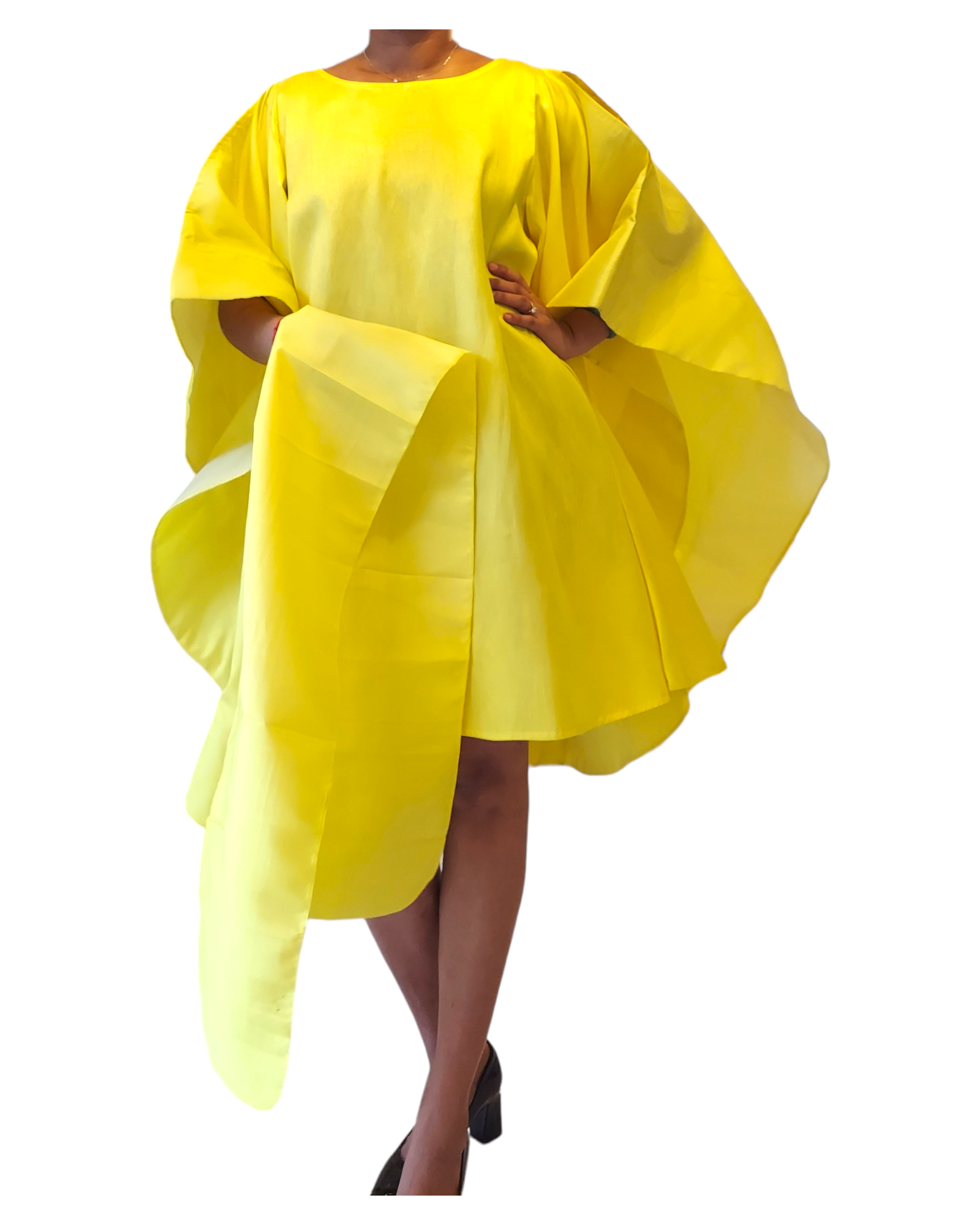 Wing Dress/Faux Silk/Poncho Dress/ Wing Sleeves-25032 Yellow