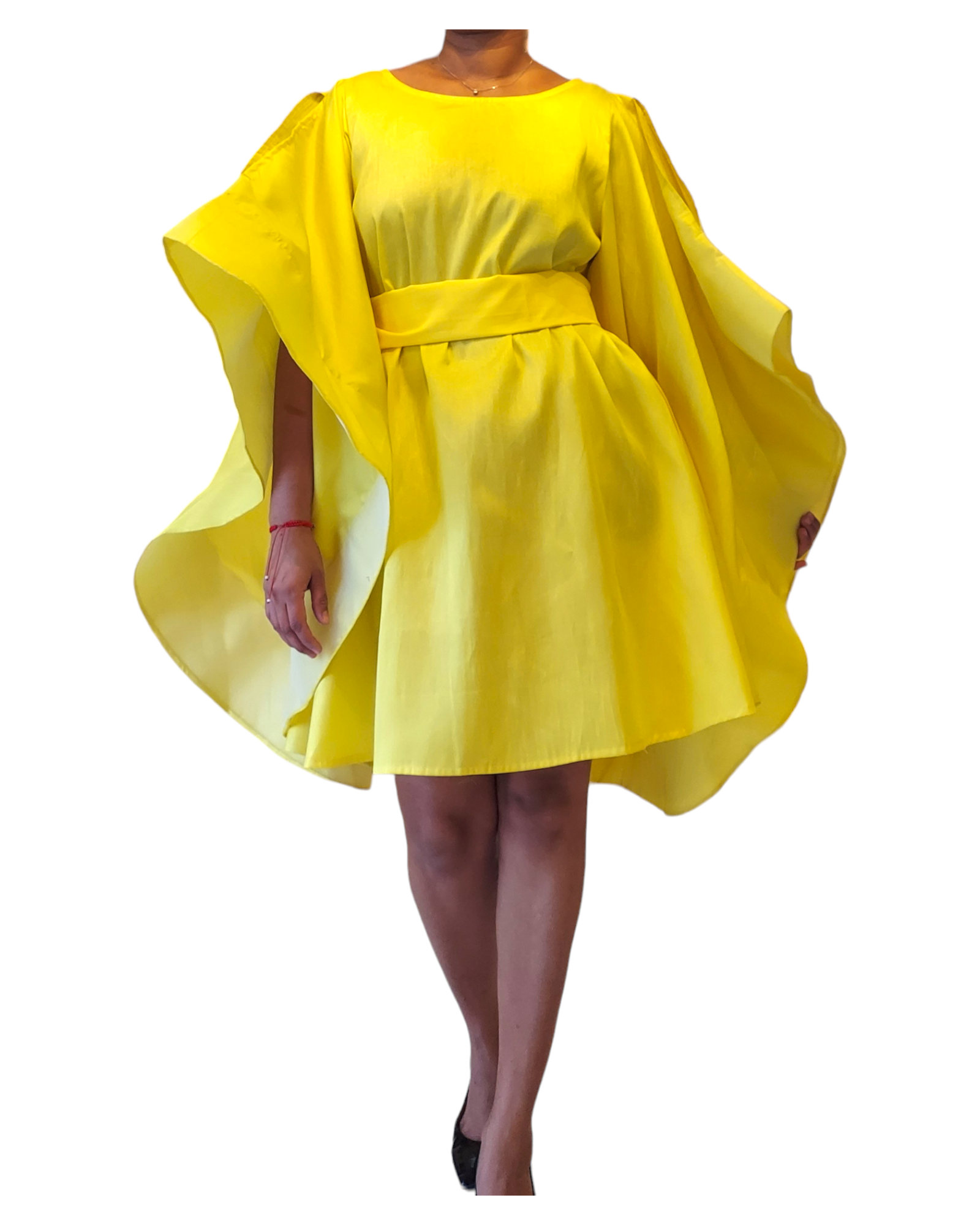 Wing Dress/Faux Silk/Poncho Dress/ Wing Sleeves-25032 Yellow