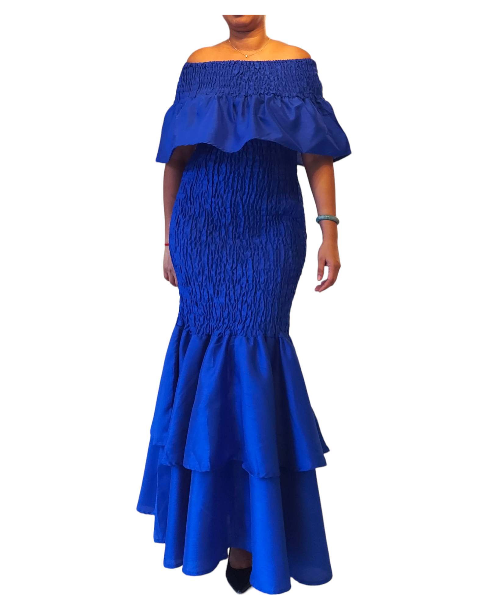 Faux Silk Smock Mermaid Dress - Royal Blue