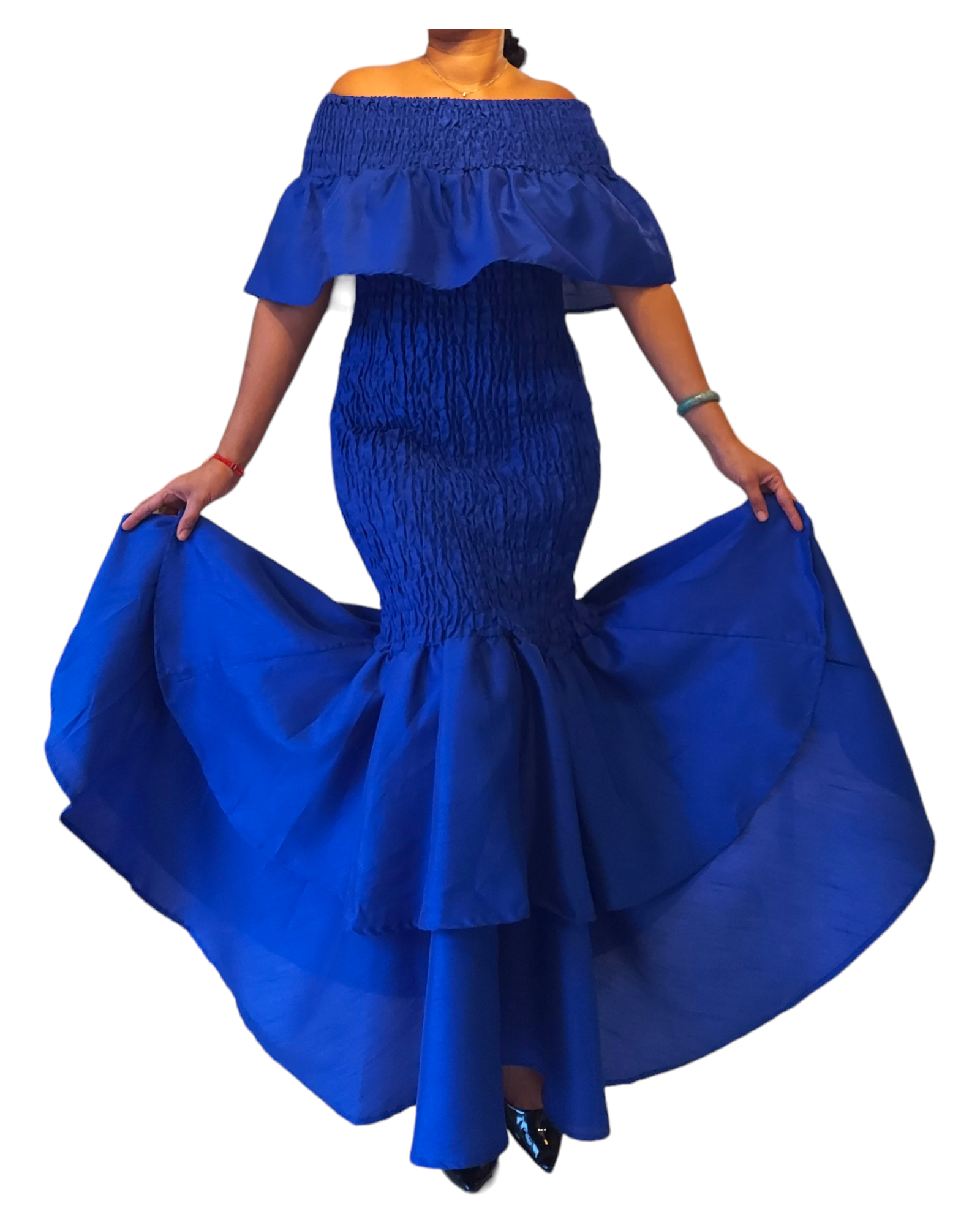 Faux Silk Smock Mermaid Dress - Royal Blue