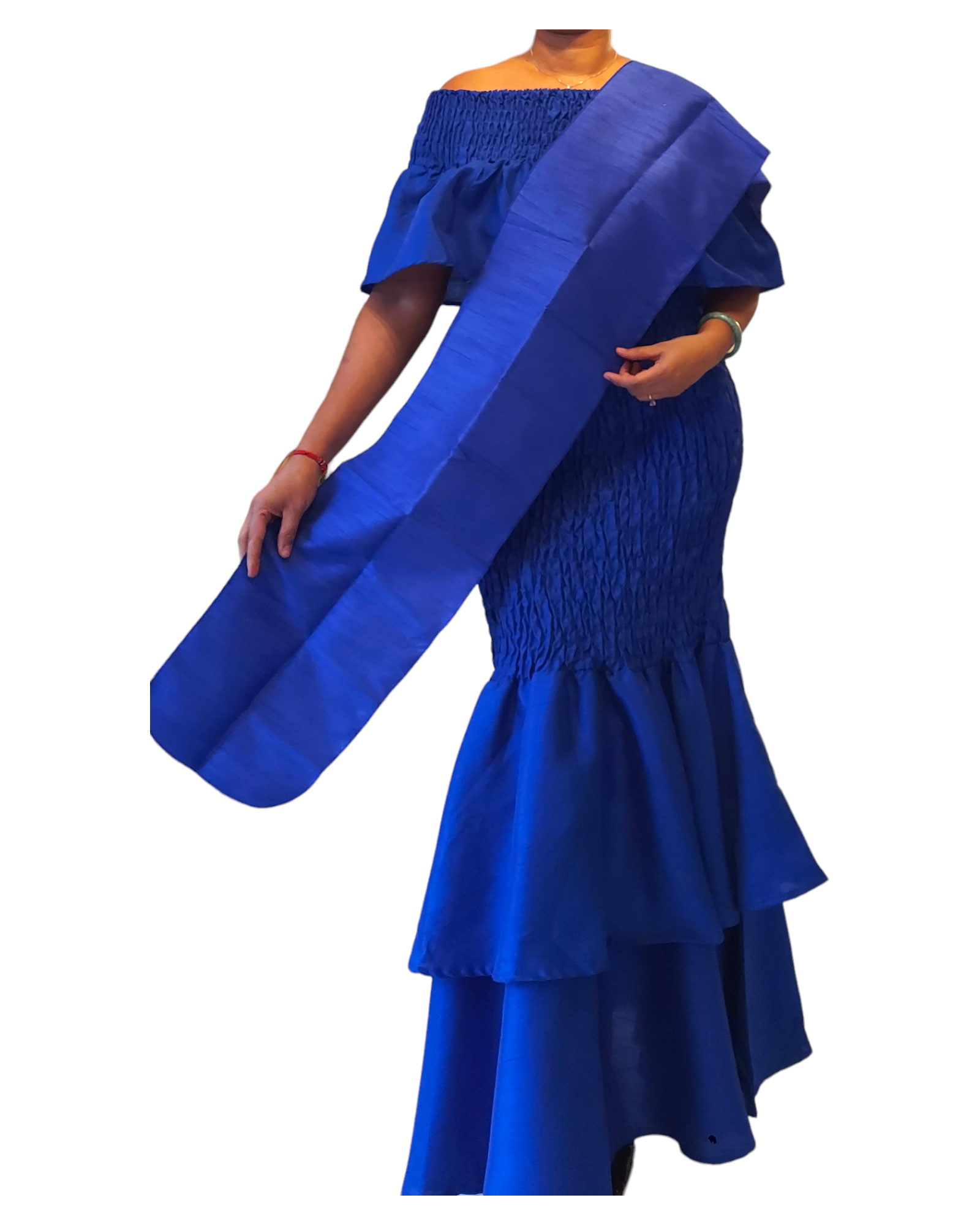 Faux Silk Smock Mermaid Dress - Royal Blue