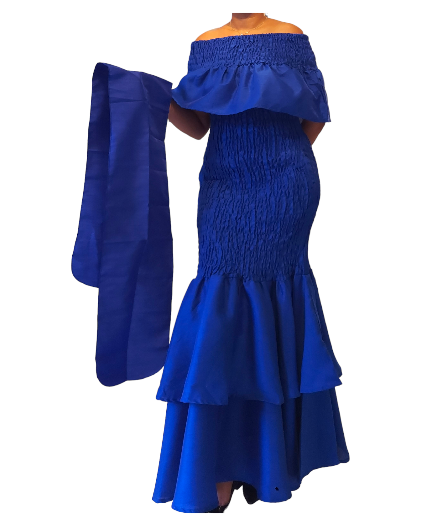 Faux Silk Smock Mermaid Dress - Royal Blue