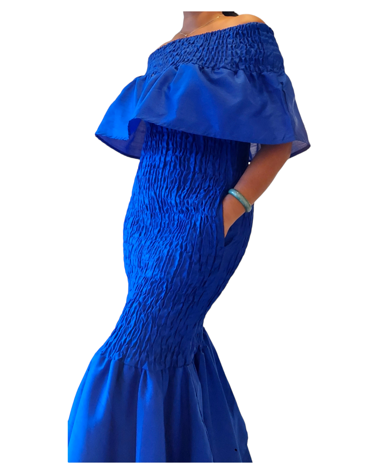 Faux Silk Smock Mermaid Dress - Royal Blue