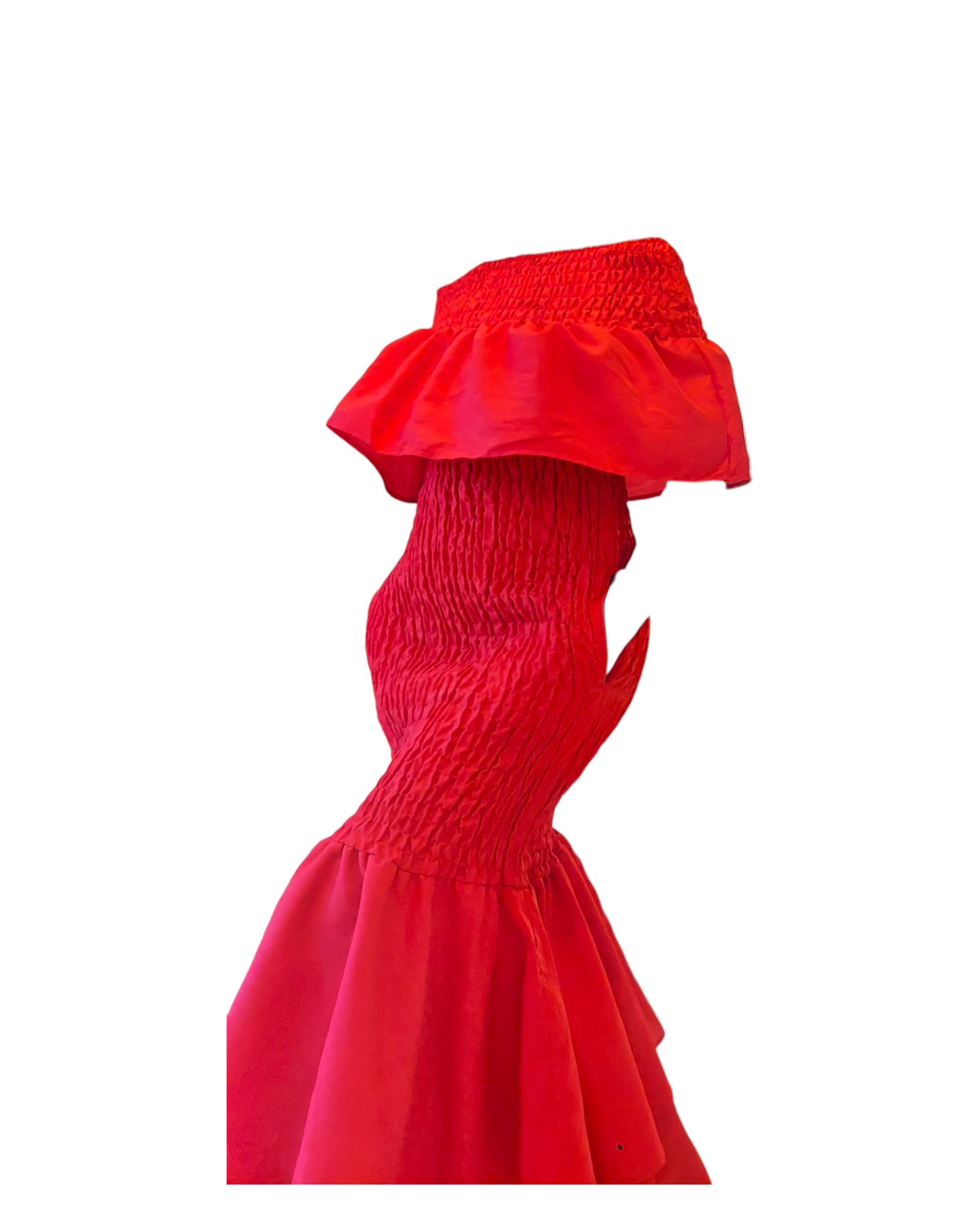 Faux Silk Smock Mermaid Dress - Red