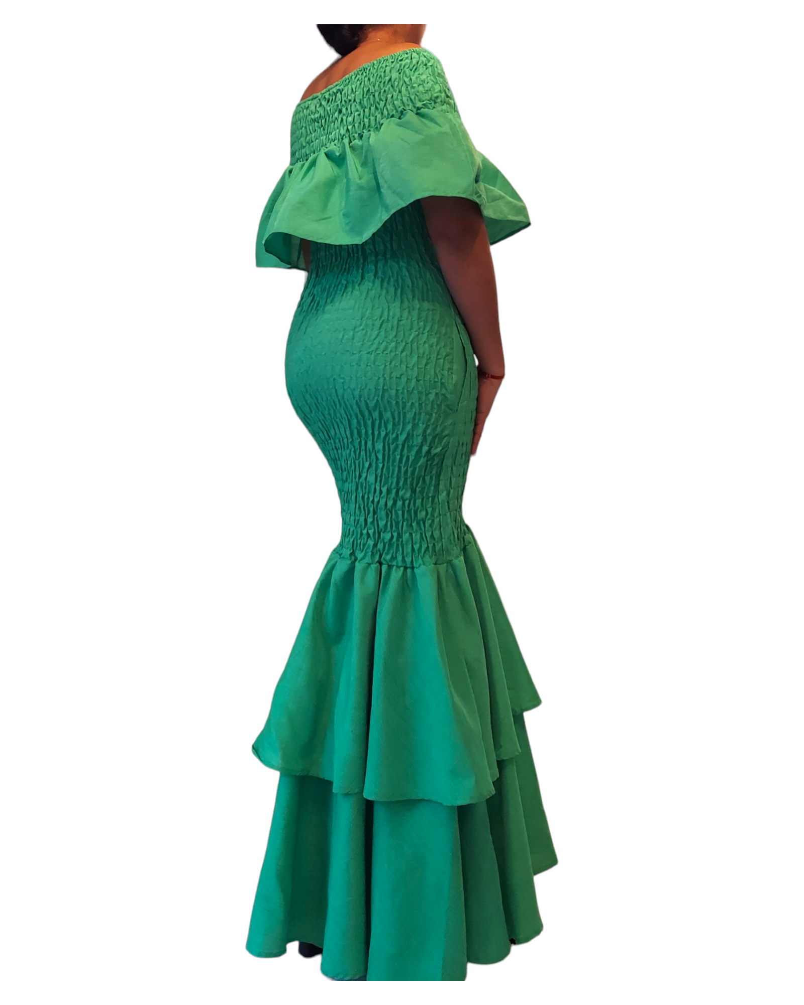 Faux Silk Smock Mermaid Dress - Green