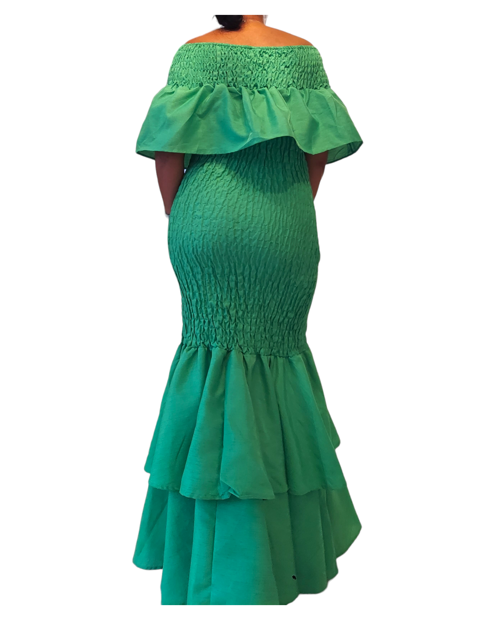 2289 Faux Silk Smock Mermaid Dress - Green