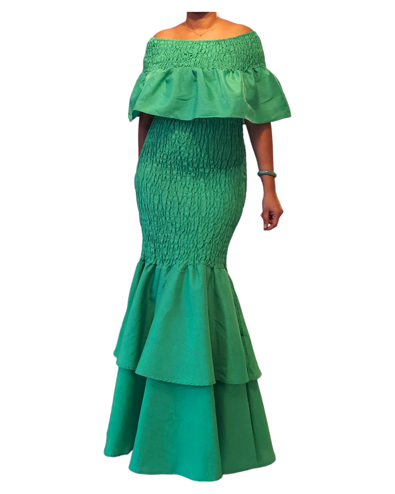 Faux Silk Smock Mermaid Dress - Green