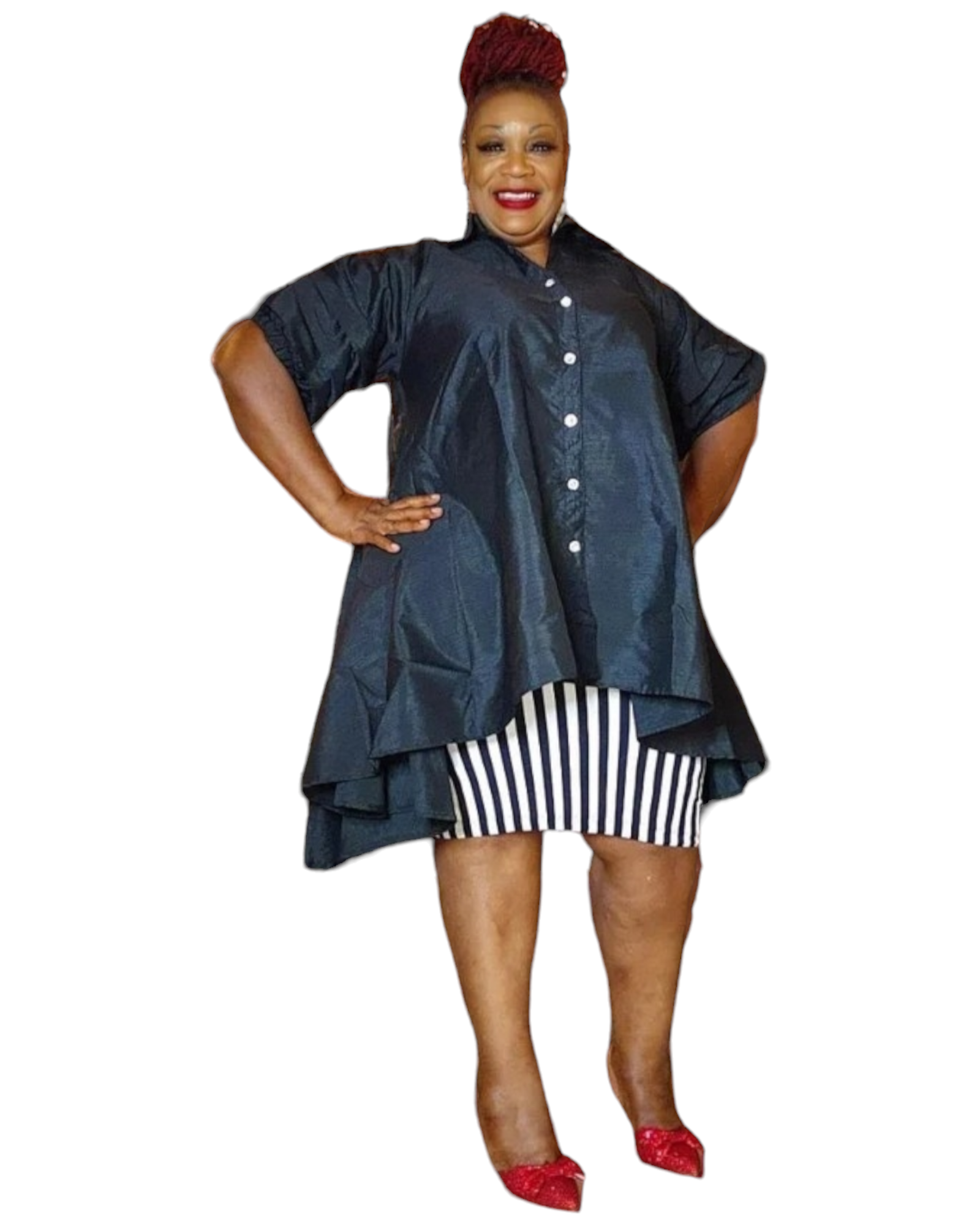 Swing Dress/ Faux Silk/ Ruffle Sleeve - 758 Black