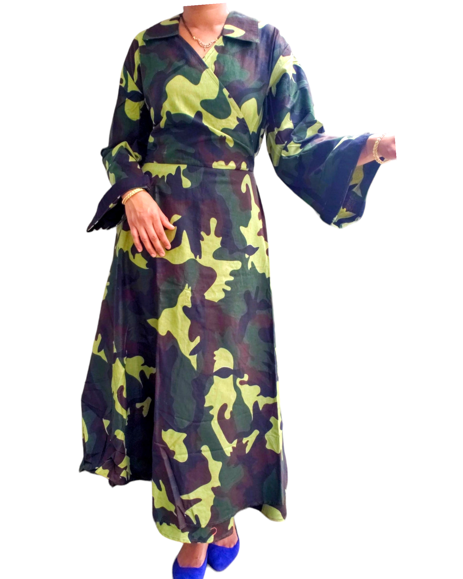 Cotton Wrap Dress 8007 Green Camouflage