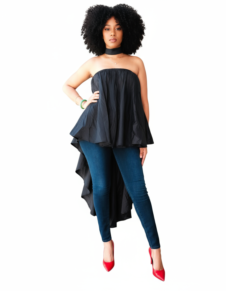 Poncho Blouse /  Hi Lo Skirt/ Multi Wearable/ Solid- Black