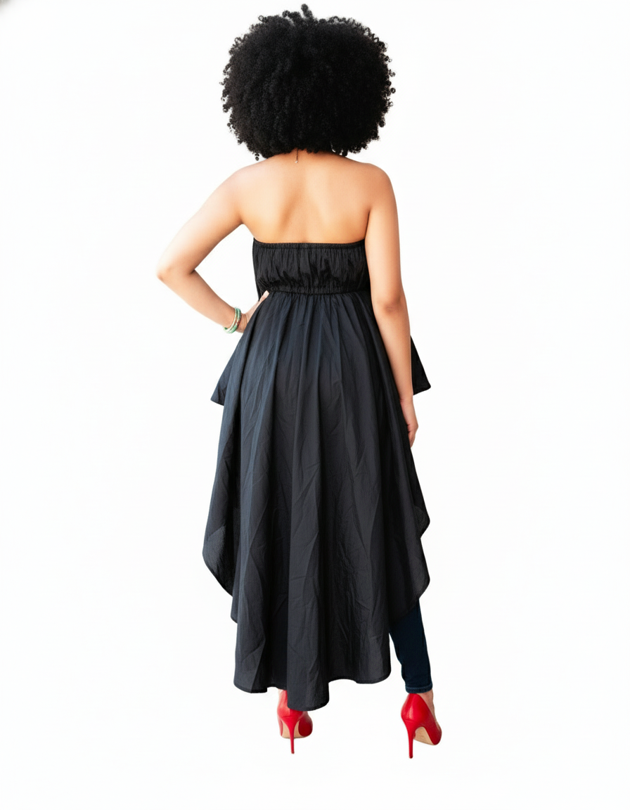 Poncho Blouse /  Hi Lo Skirt/ Multi Wearable/ Solid- Black