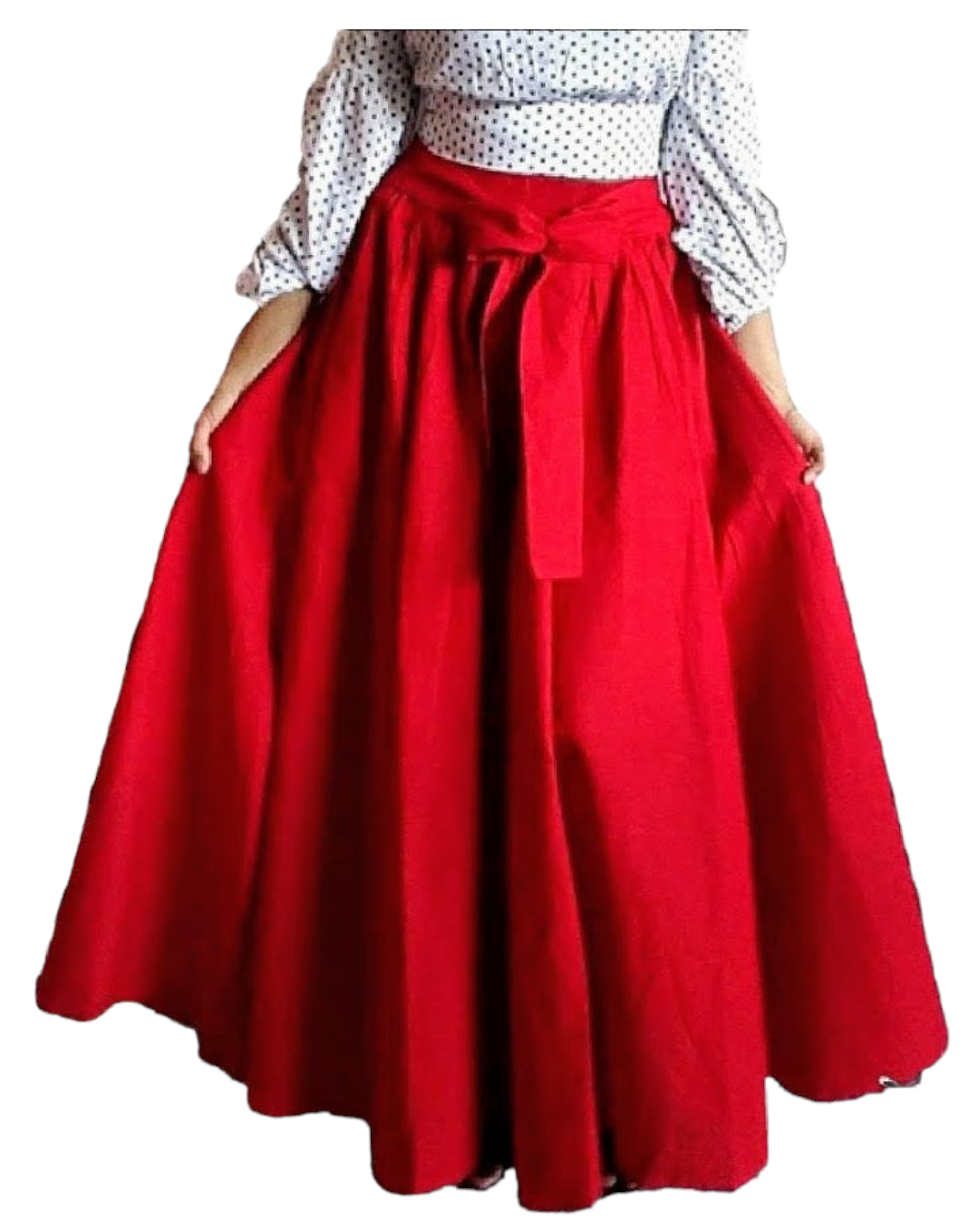 7001- Solid Long Maxi Skirt-Red
