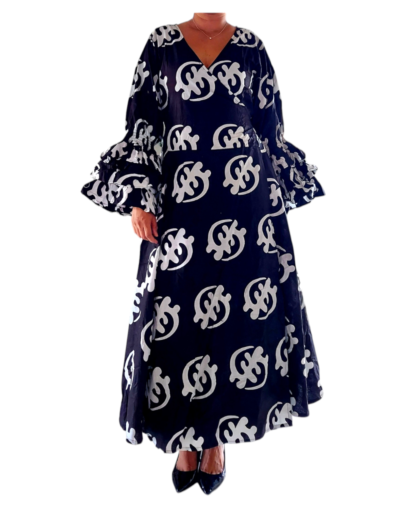 70-Woman's Long Wrap Dress- Gynamee Print