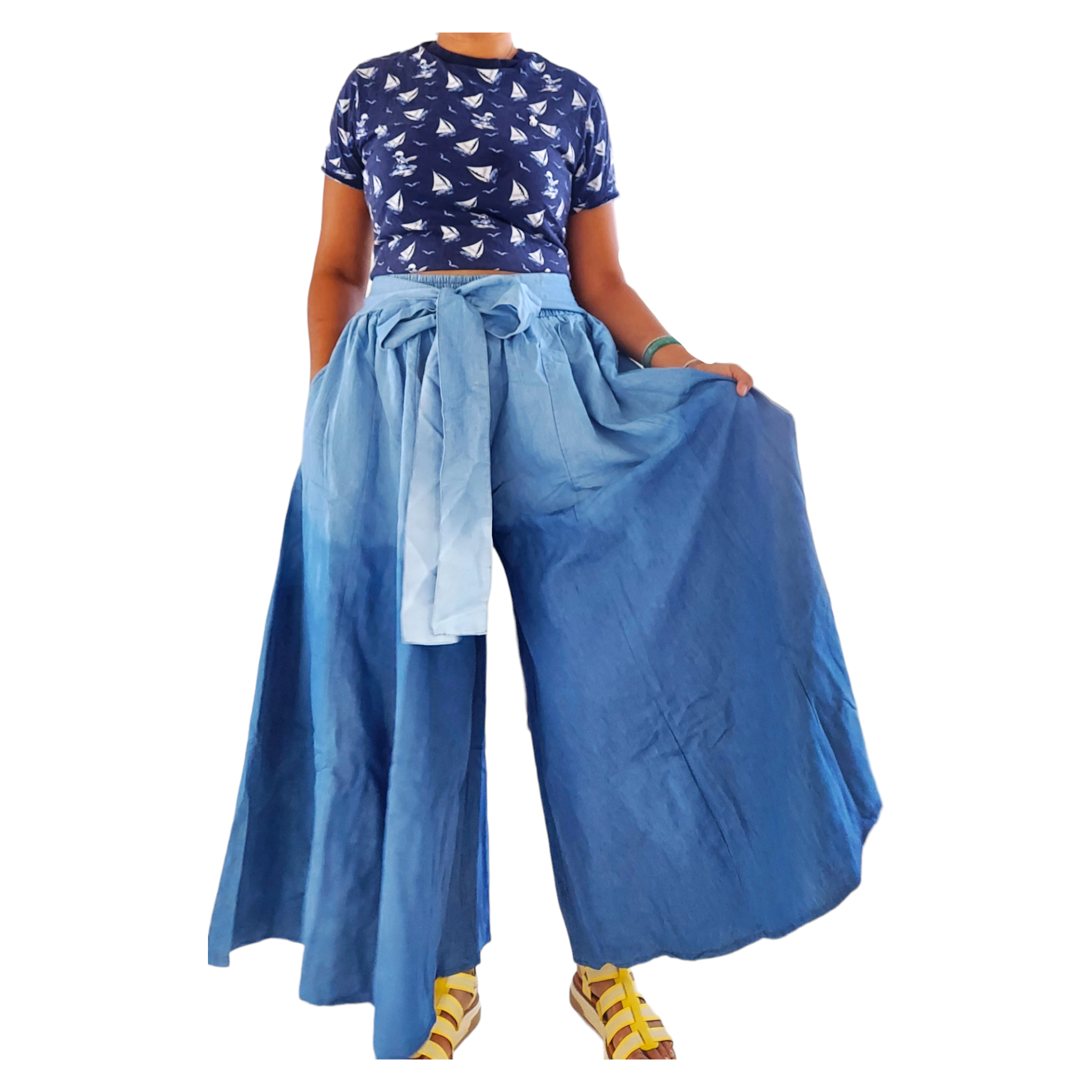 40- Women Denim Palazzo Pant- Two Tone