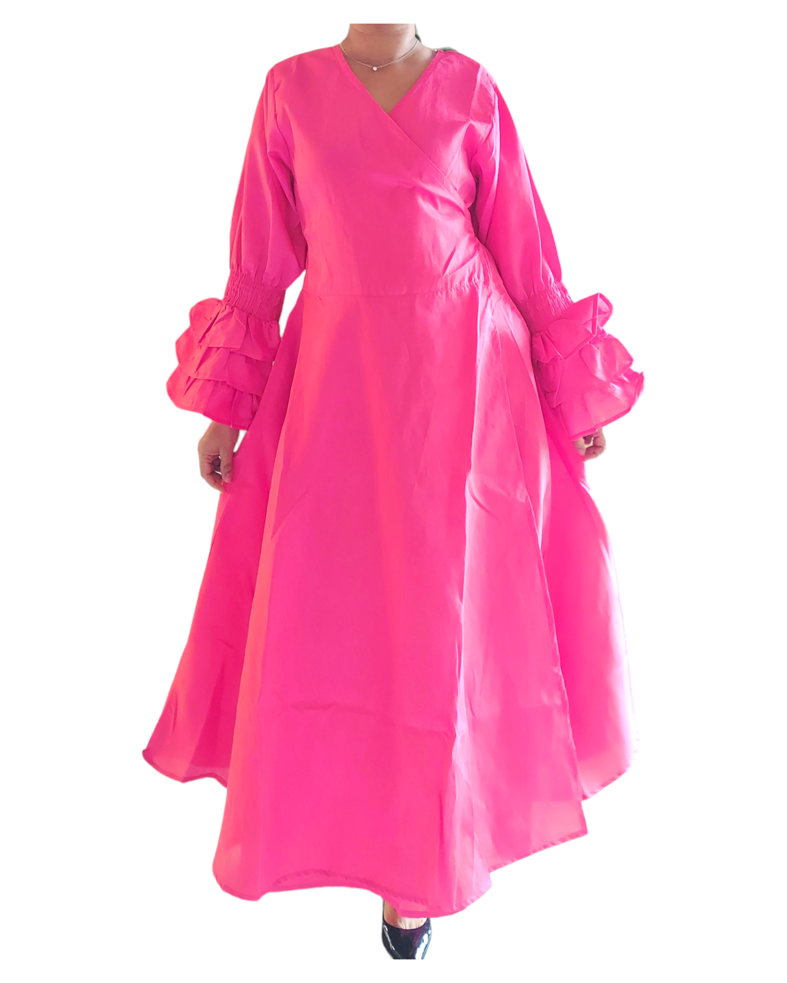 Faux Silk Wrap Dress-70 Fuchsia